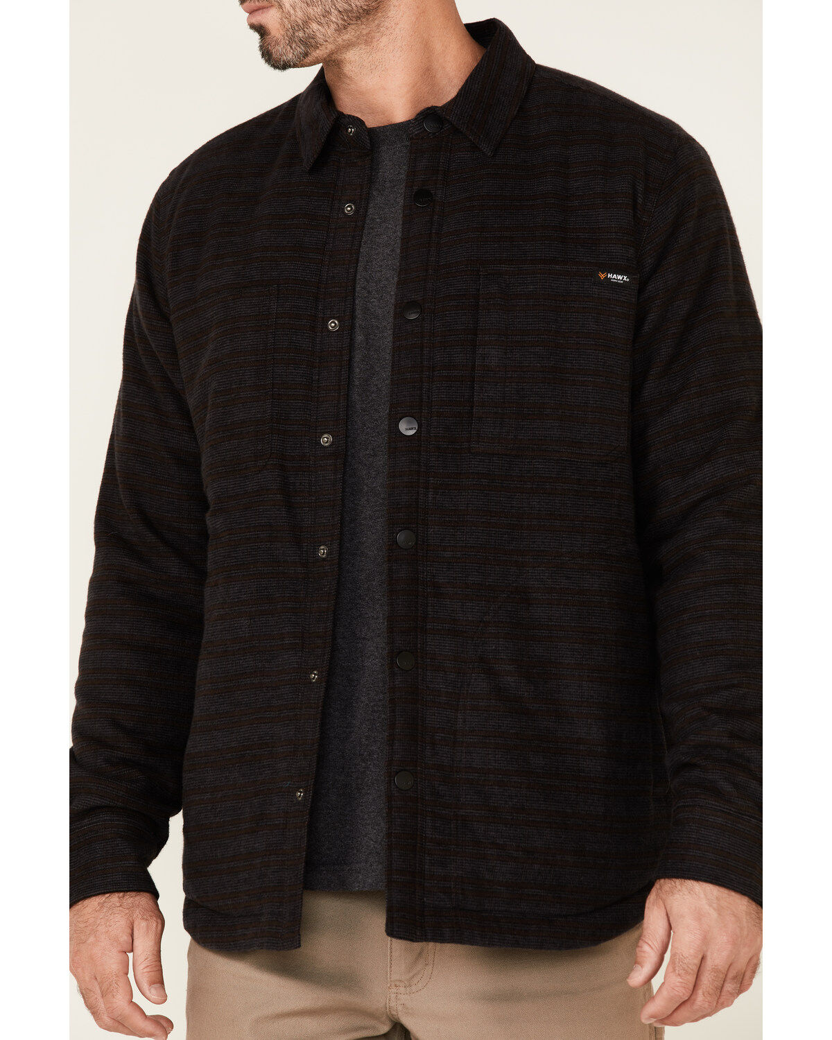 Hawx Men's Black McLain Plaid Insulated Snap Front Flannel Work Shirt Jacket