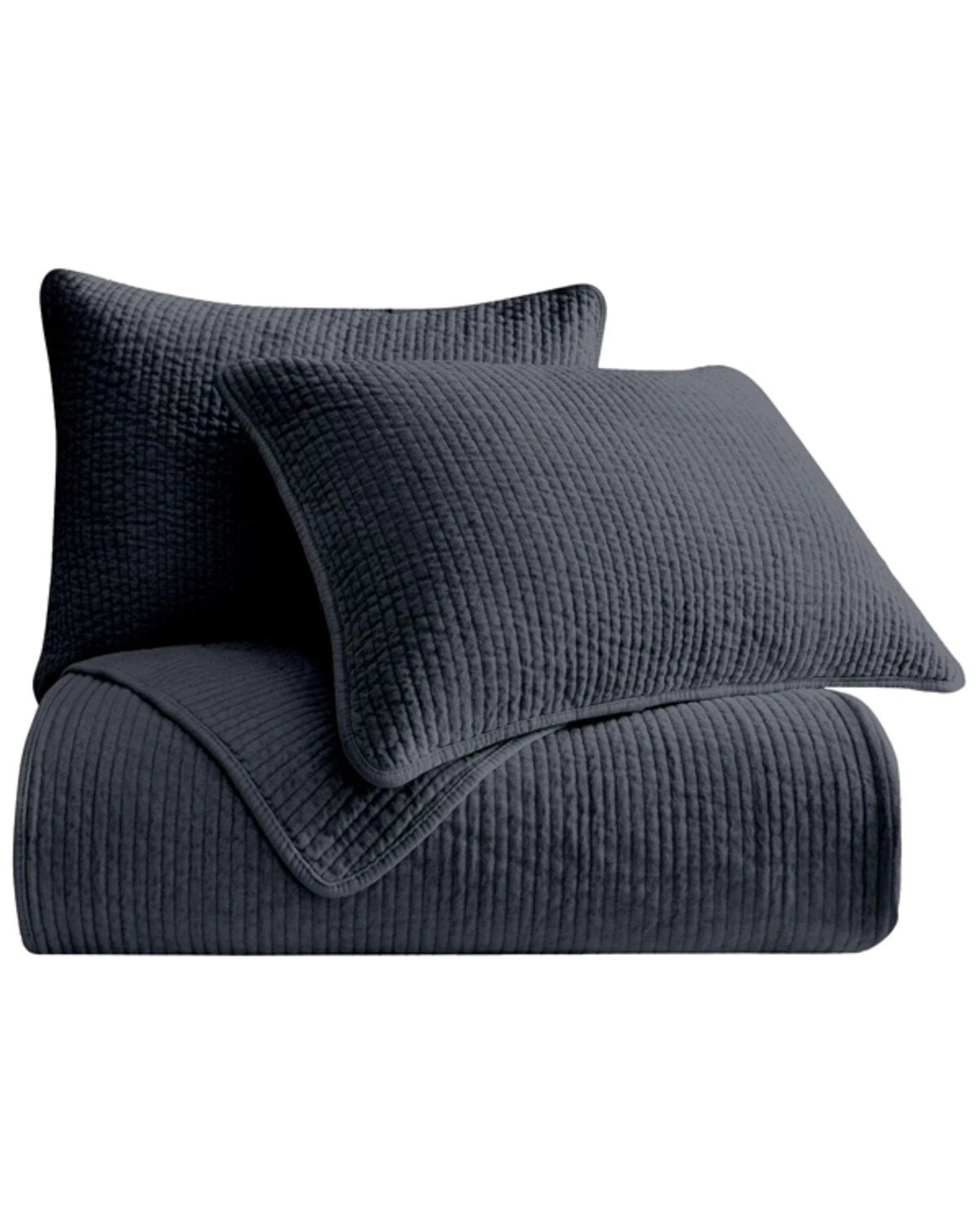 HiEnd Accents Navy Stonewashed Cotton & Velvet 3-Piece King Quilt Set