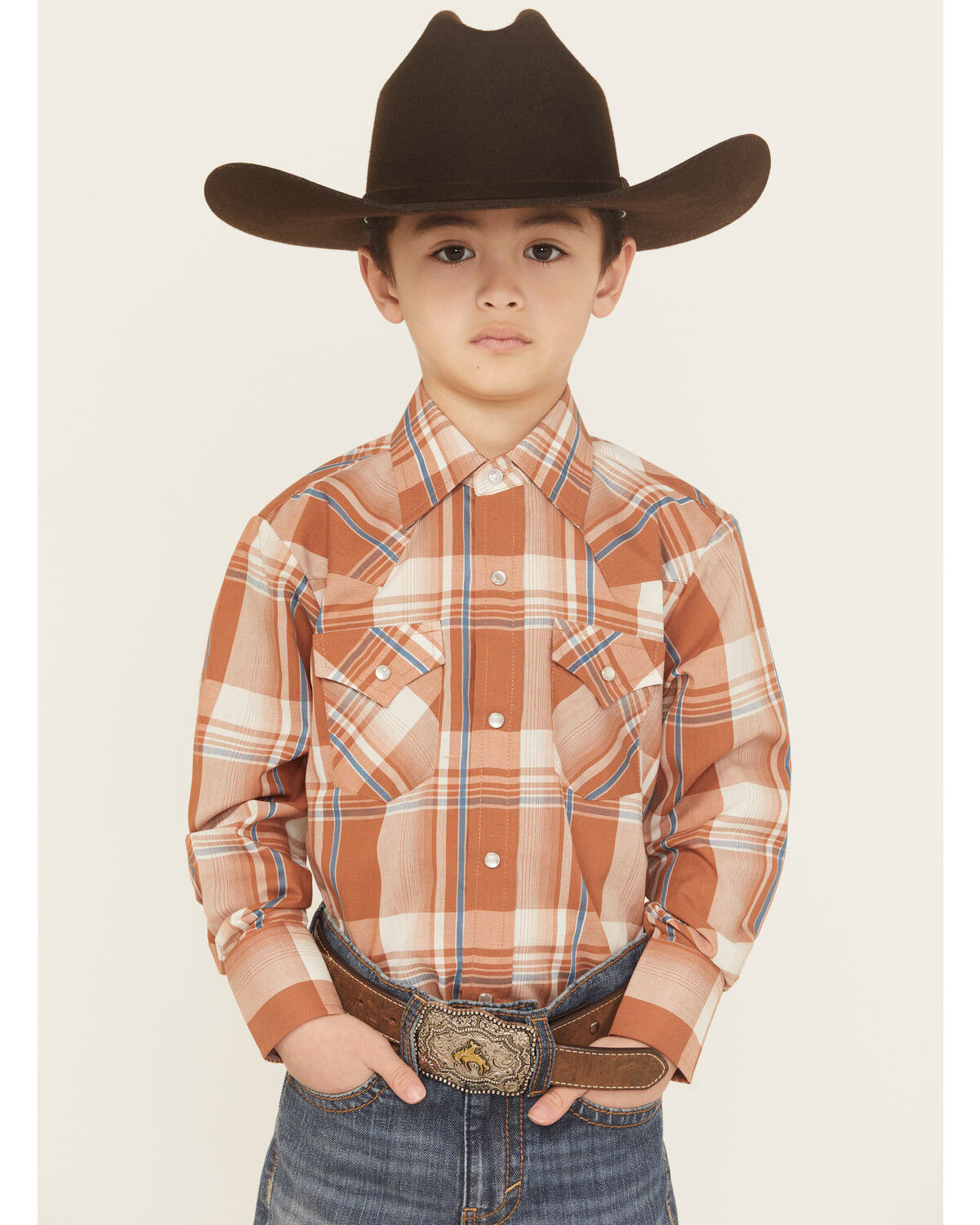 Ely Walker Boys' Plaid Print Long Sleeve Snap Western Shirt