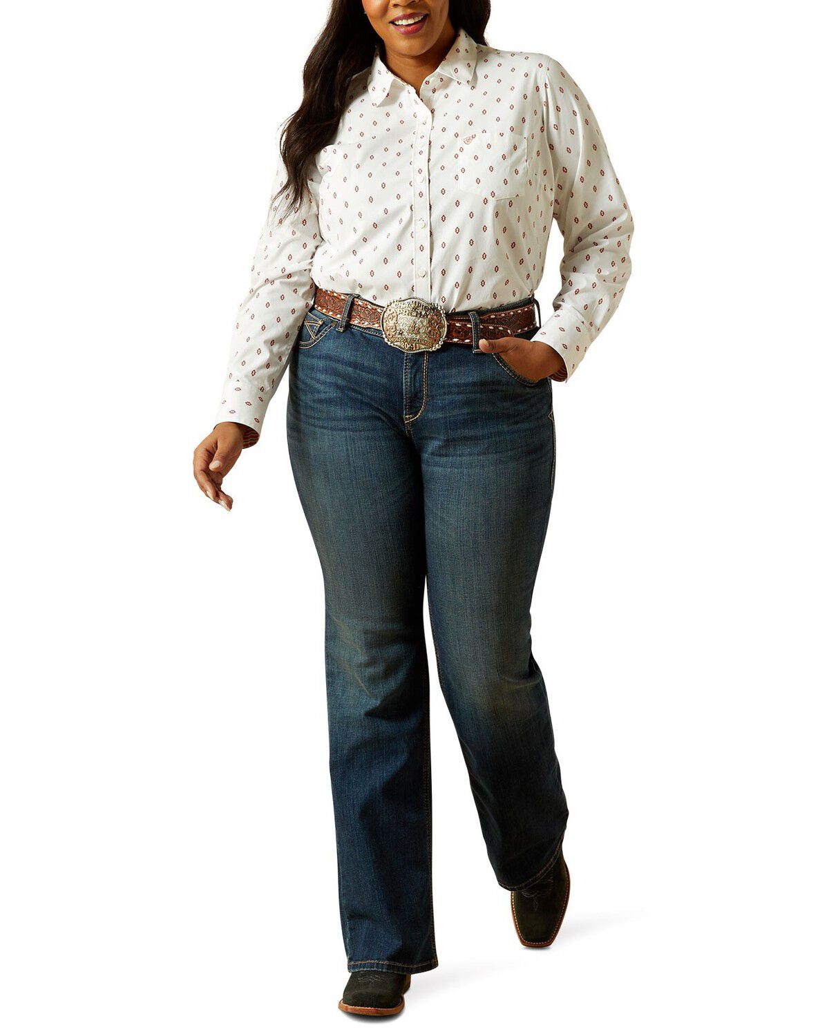 Ariat Women's R.E.A.L. Sonia Dark Wash Mid Rise Bootcut Stretch Denim Jeans - Plus