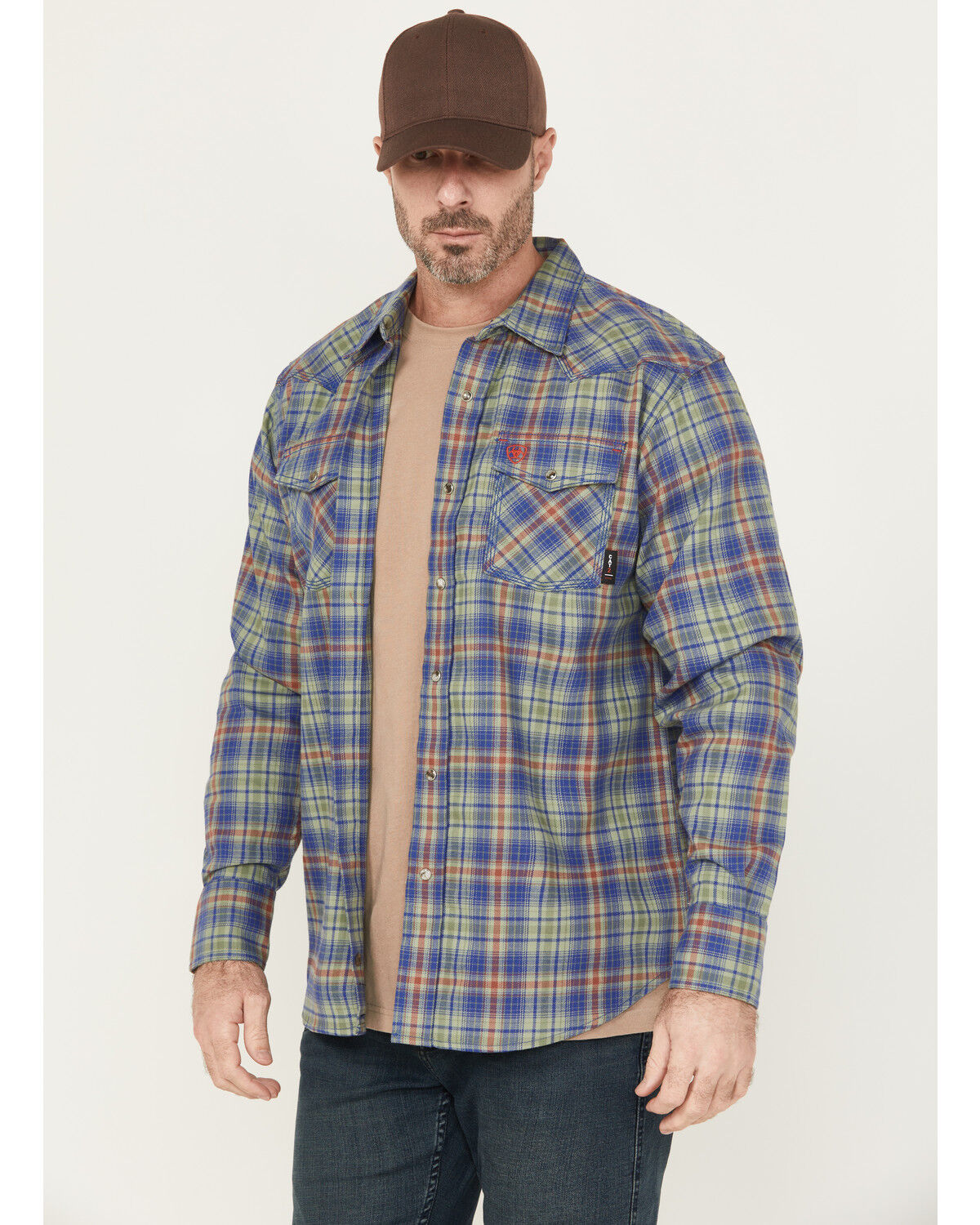 Ariat Men's FR Wilshire Plaid Print Long Sleeve Snap Work Shirt