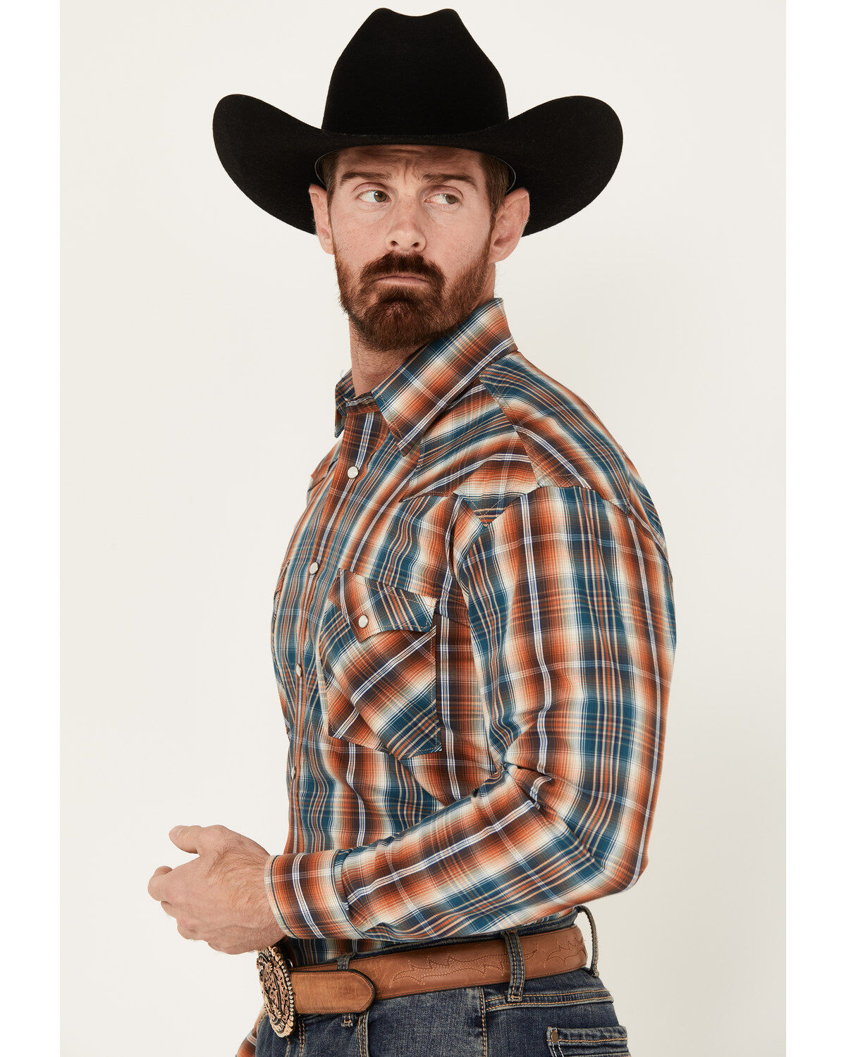 Panhandle Men's Plaid Print Long Sleeve Snap Stretch Western Shirt - Big