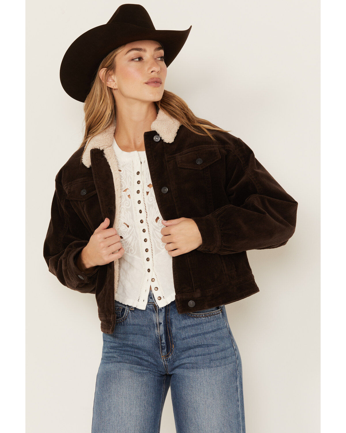 Cleo + Wolf Women's Corduroy Sherpa Trucker Jacket