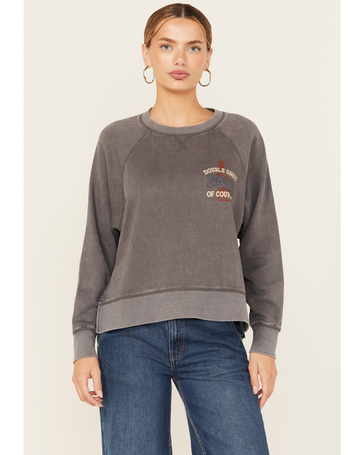 Cleo + Wolf Women's Double Shot Long Sleeve Crew Neck Graphic Sweatshirt