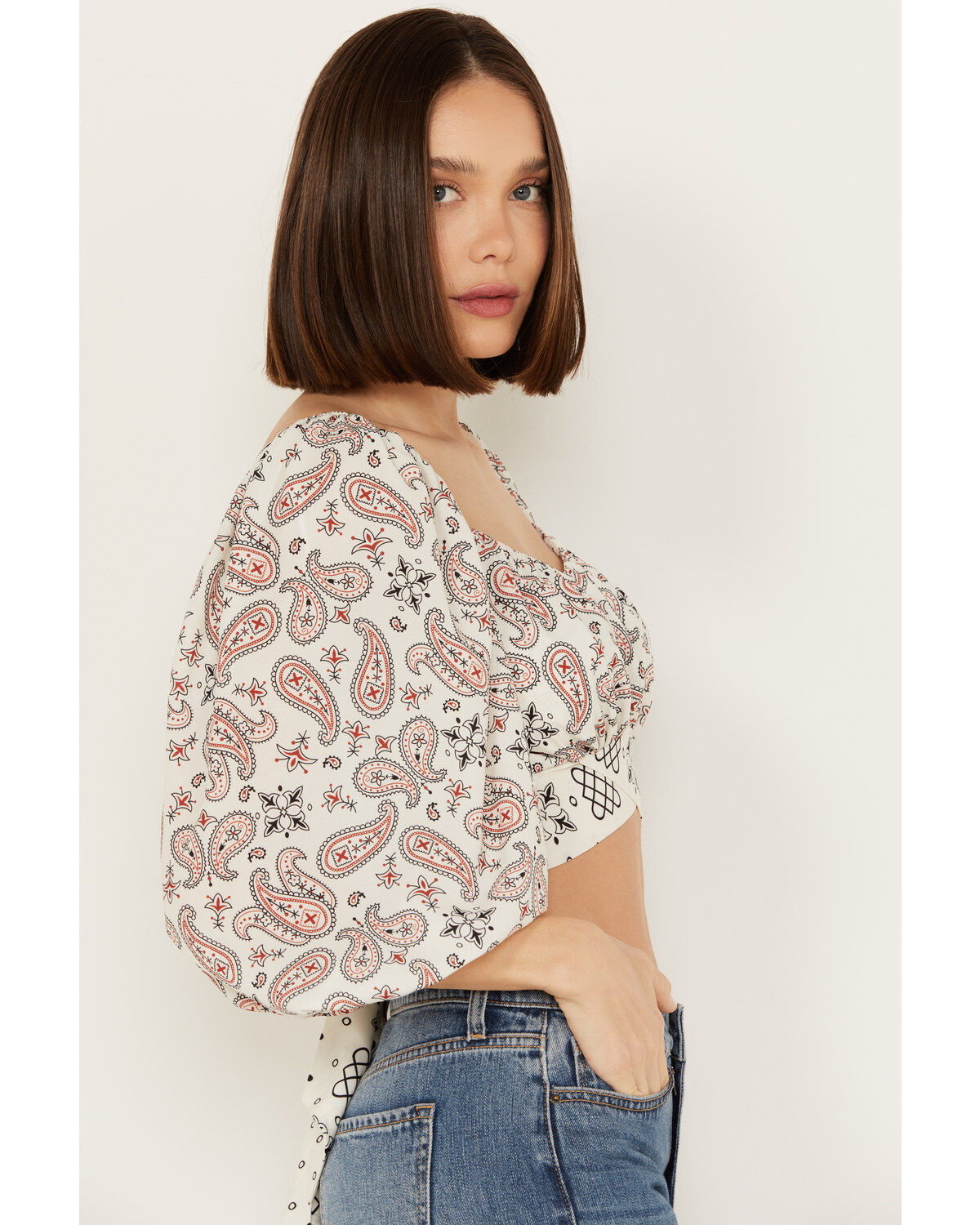 Beyond The Radar Women's Bandana Print Tie Back Top