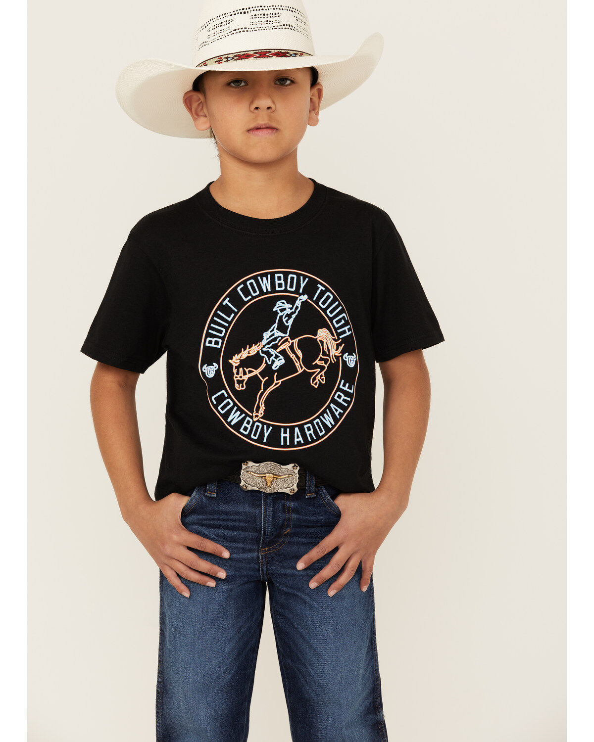 Cowboy Hardware Boys' Neon Built Cowboy Tough Short Sleeve Graphic T-Shirt