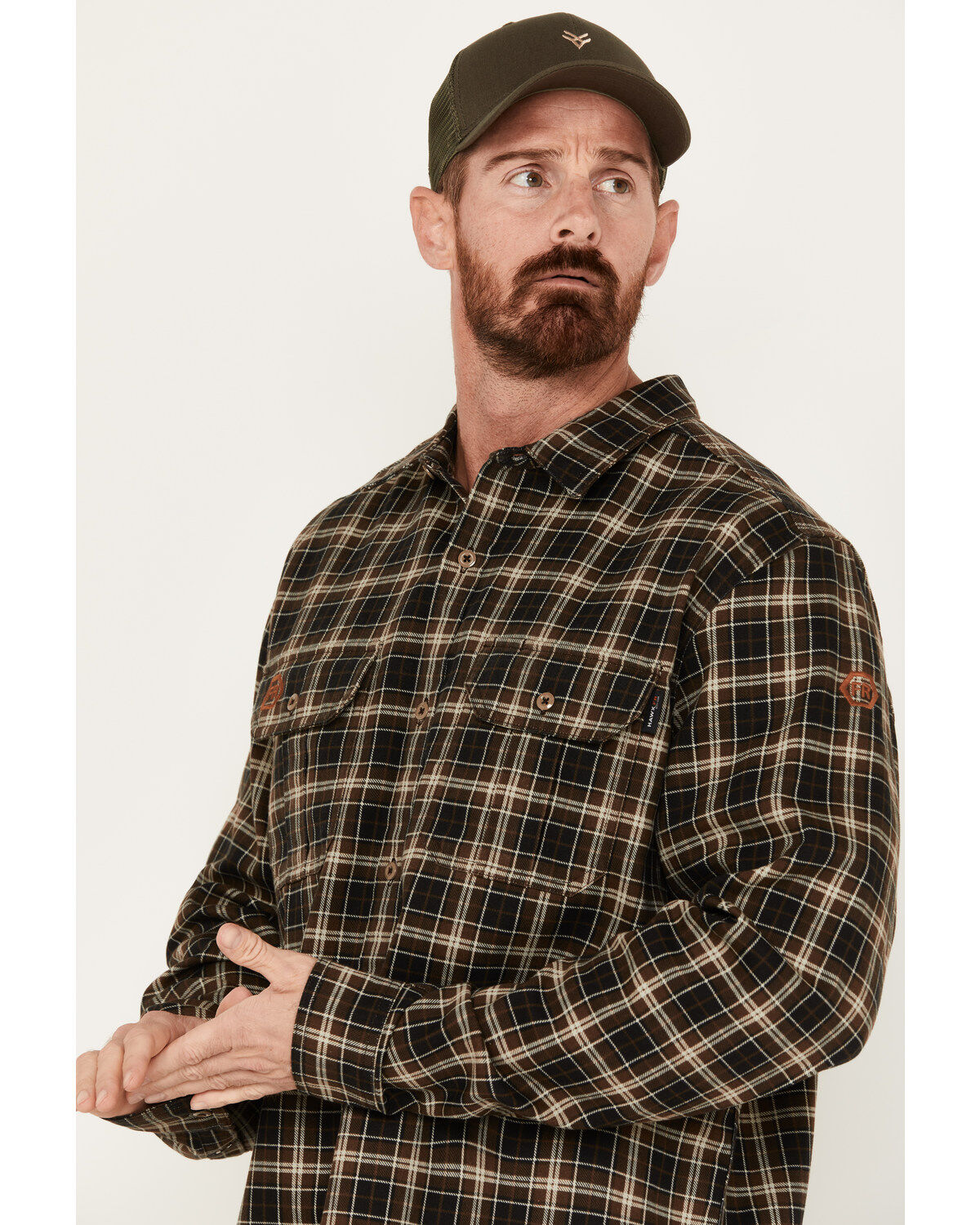 Hawx Men's FR Midweight Plaid Print Long Sleeve Button-Down Work Shirt