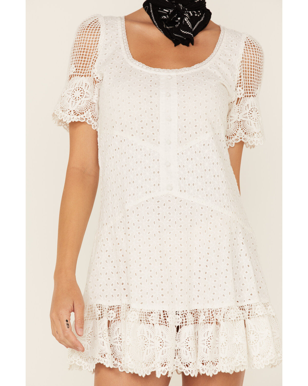 Maia Bergman Women's Ori Crochet Eyelet Short Sleeve Mini Dress