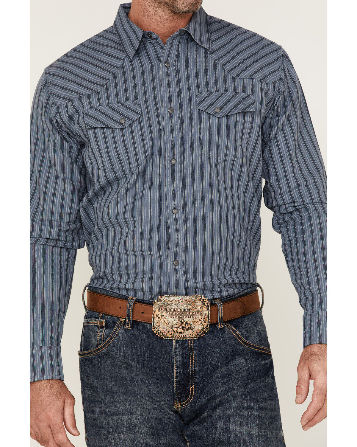 Blue Ranchwear Men's Yarn-Dye Stripe Long Sleeve Snap Western Workshirt