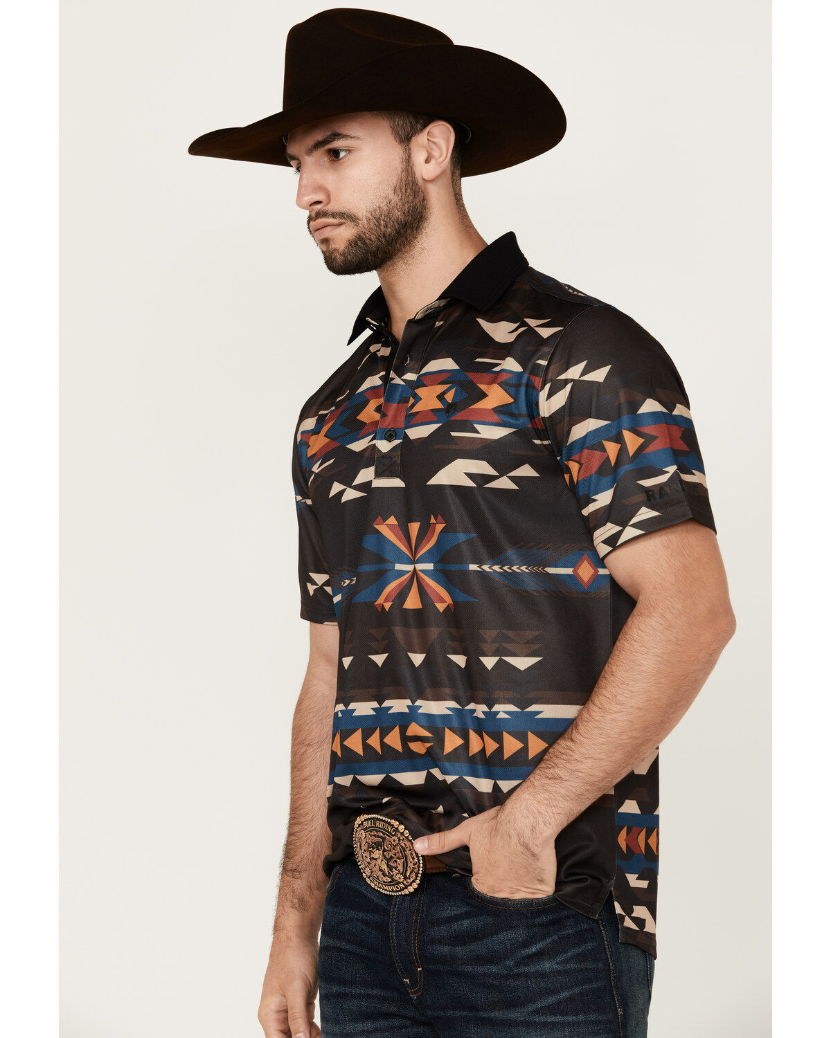 RANK 45® Men's Tarnation Southwestern Short Sleeve Button-Down Polo Shirt