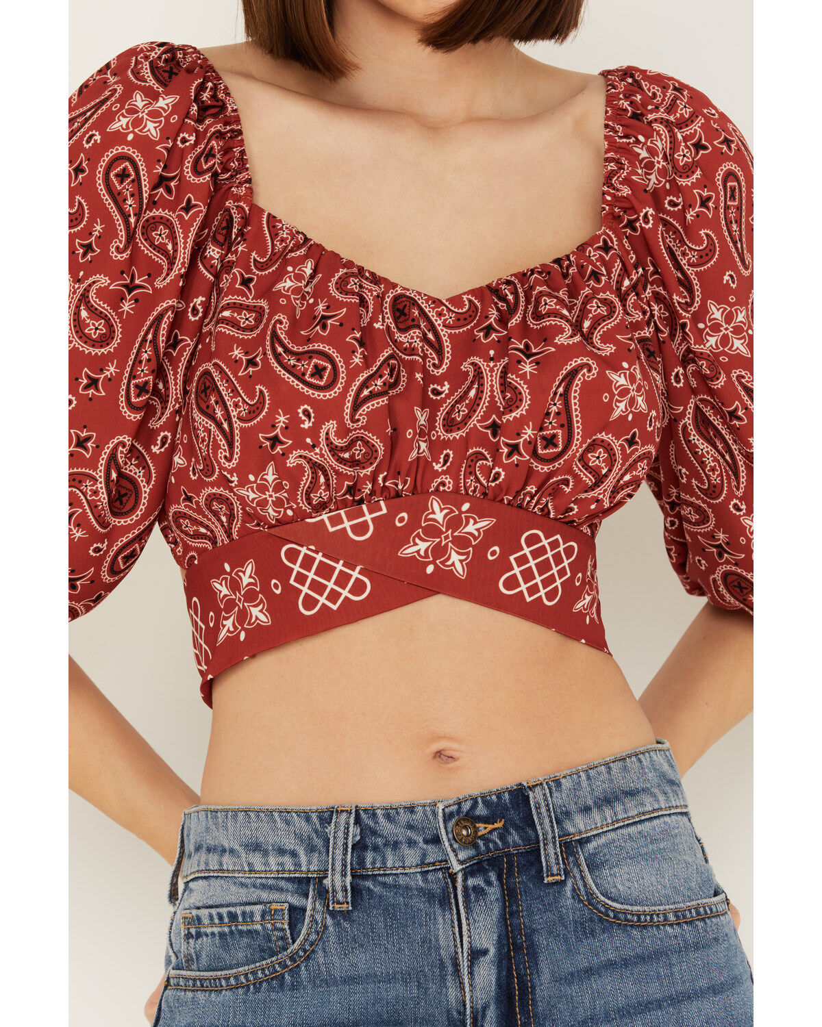 Beyond The Radar Women's Bandana Print Tie Back Top