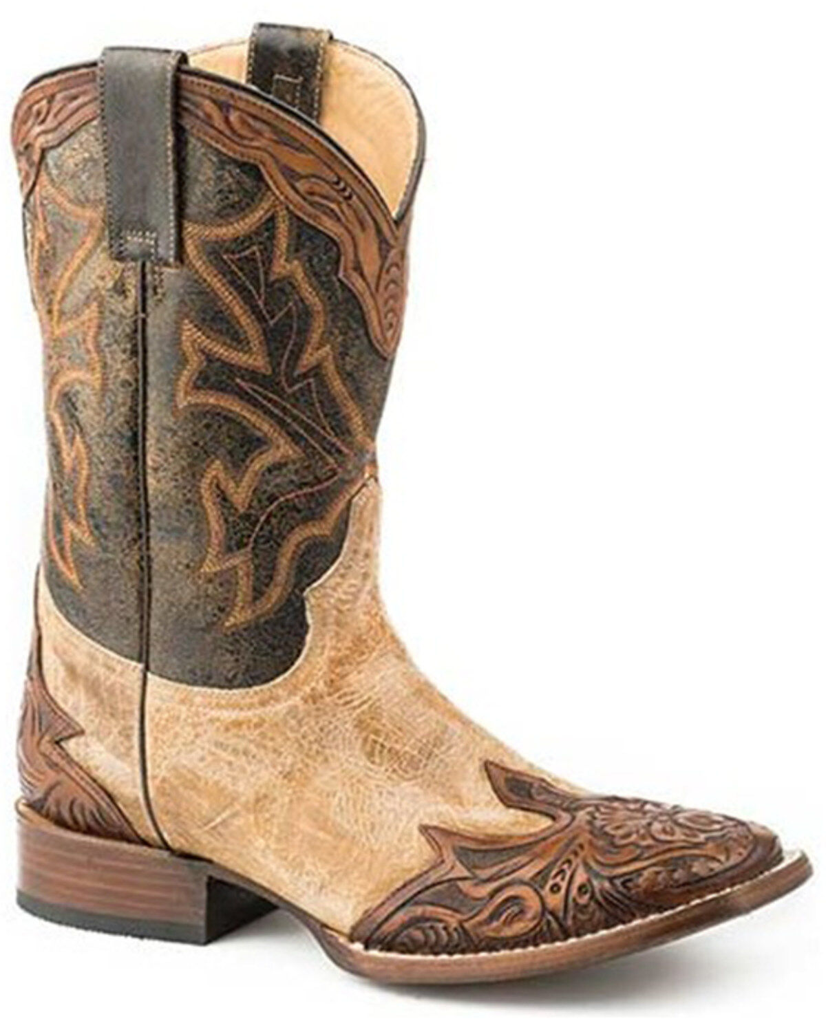 Stetson Men's Julian Cracked Tooled Wingtip Western Boots - Broad Square Toe