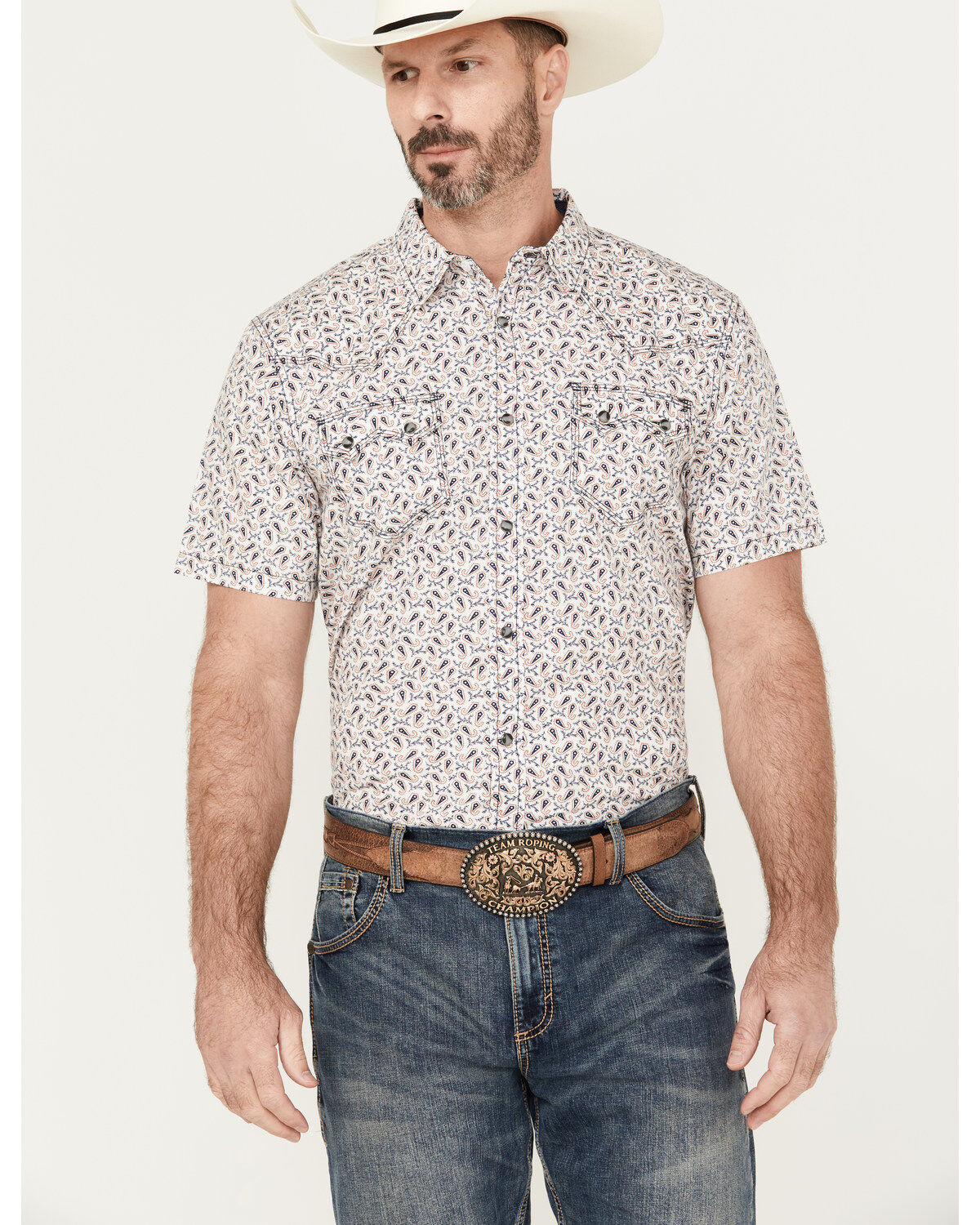 Moonshine Spirit Men's Banjo Paisley Print Short Sleeve Snap Western Shirt