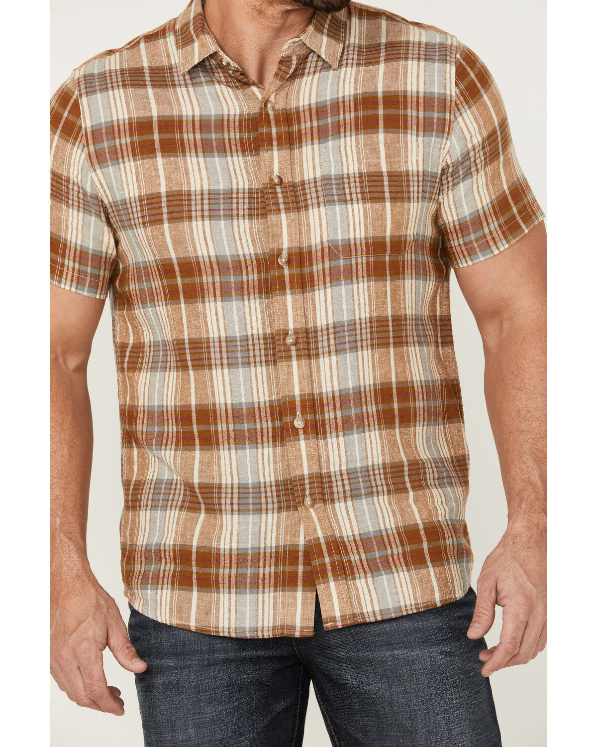 Pendleton Men's Linen Plaid Short Sleeve Button Down Western Shirt