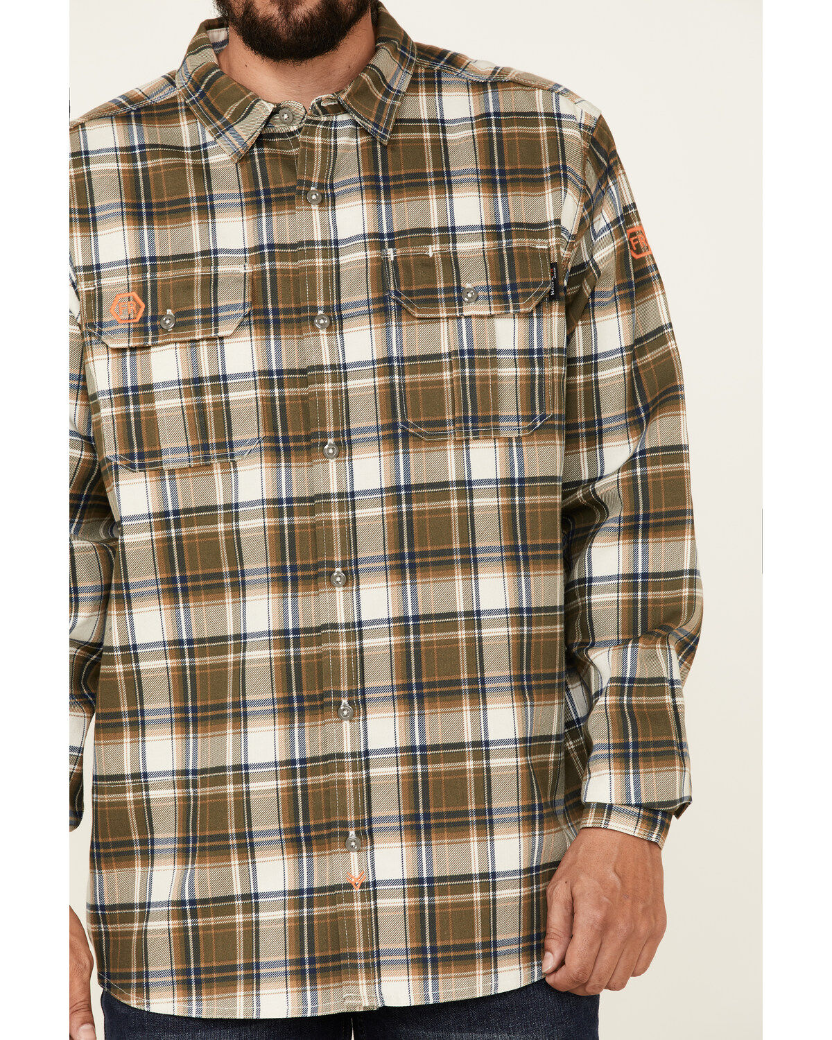 Hawx Men's FR Woven Plaid Print Long Sleeve Button-Down Work Shirt