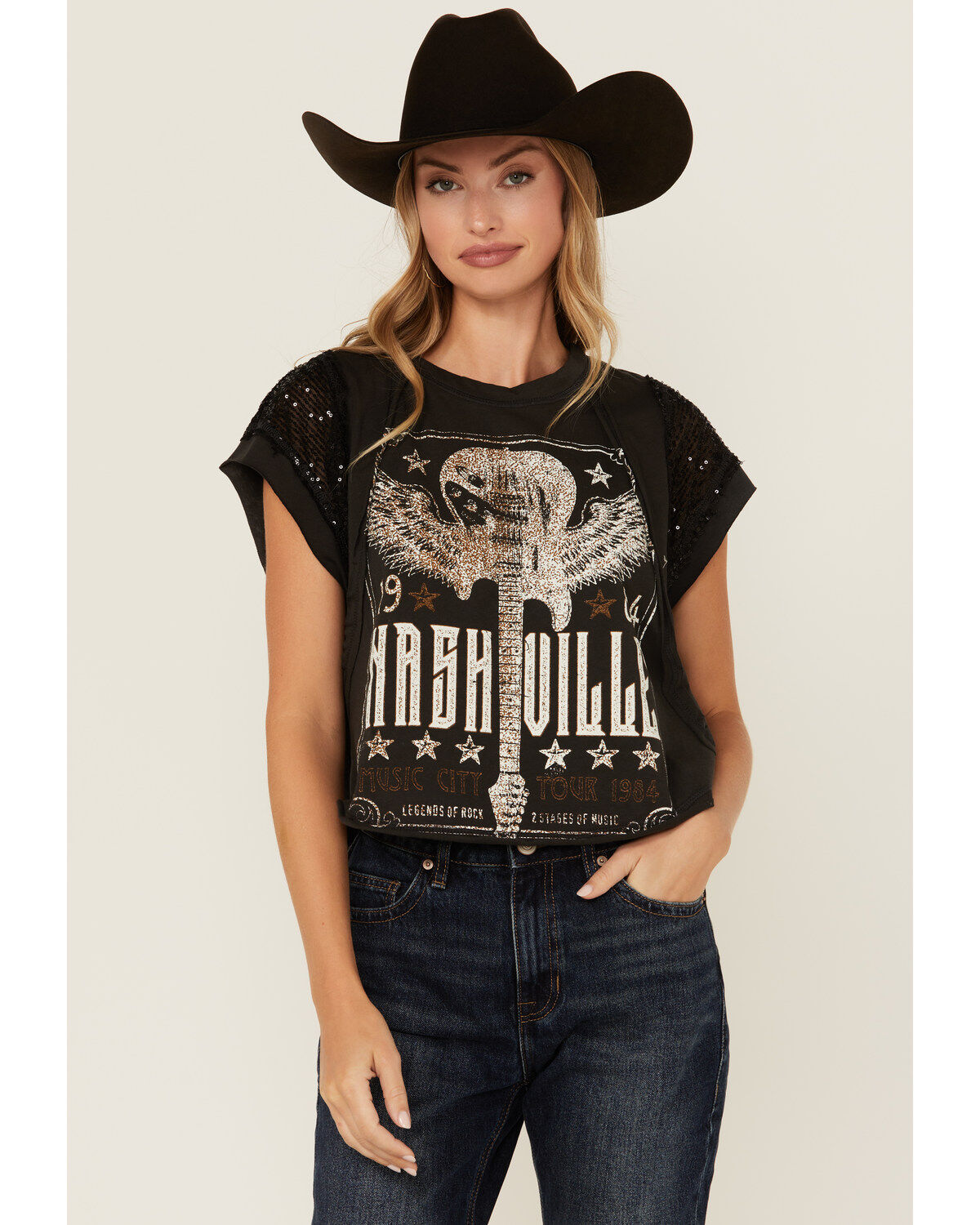 Originality Women's Nashville Lace Short Sleeve Graphic Tee