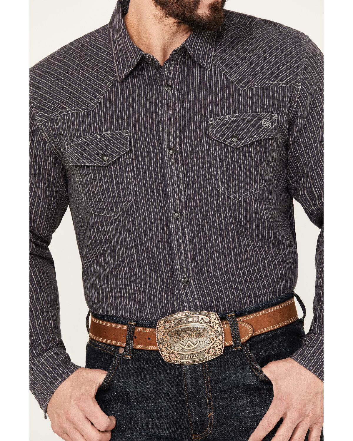 Blue Ranchwear Men's Laramie Striped Long Sleeve Western Snap Shirt