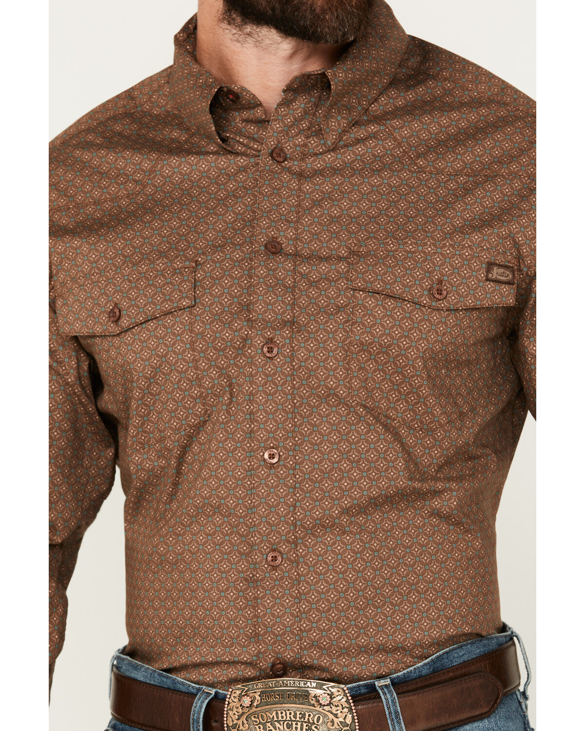 Justin Men's Boot Barn Exclusive Geo Print Long Sleeve Button-Down Western Shirt