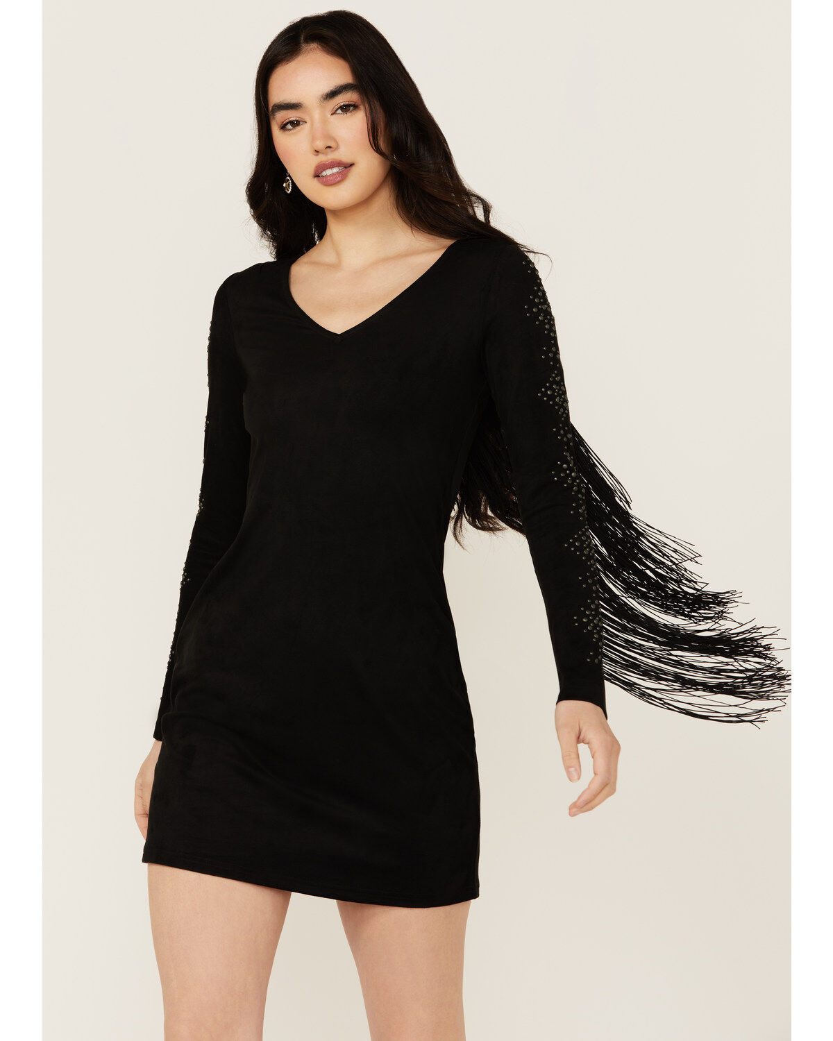 Idyllwind Women's Lois Studded Long Sleeve Fringe Mini Dress