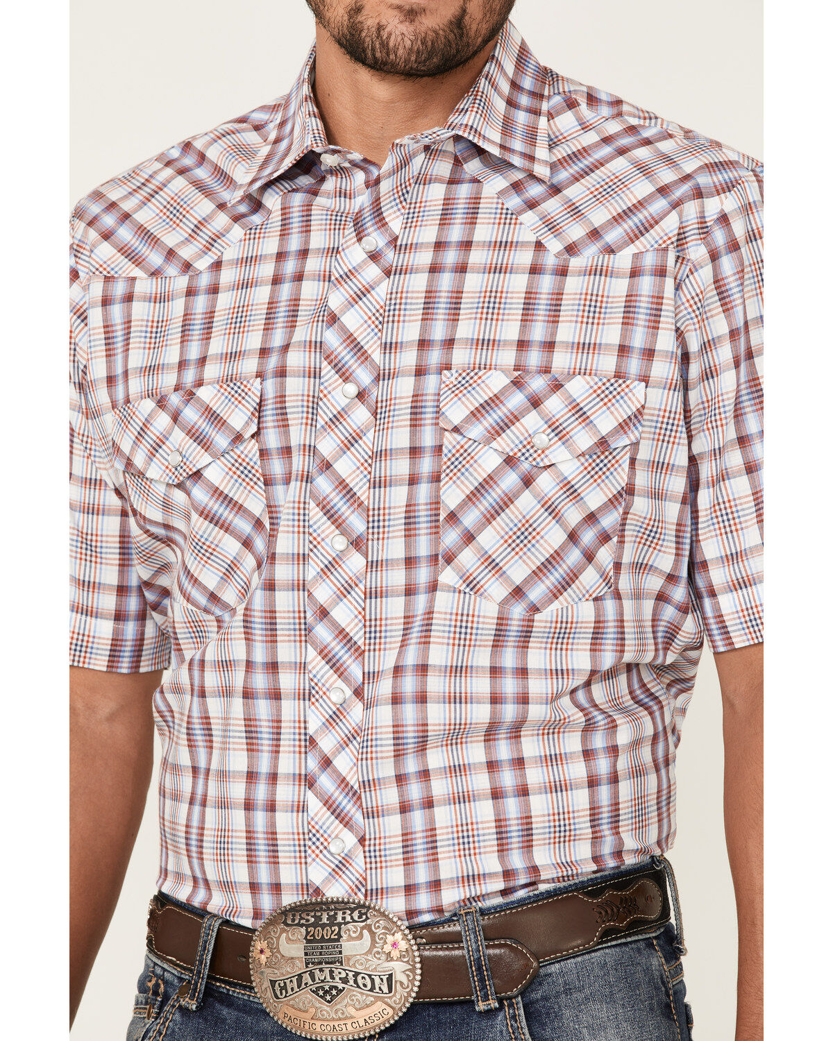 Roper Men's Classic Plaid Short Sleeve Pearl Snap Western Shirt