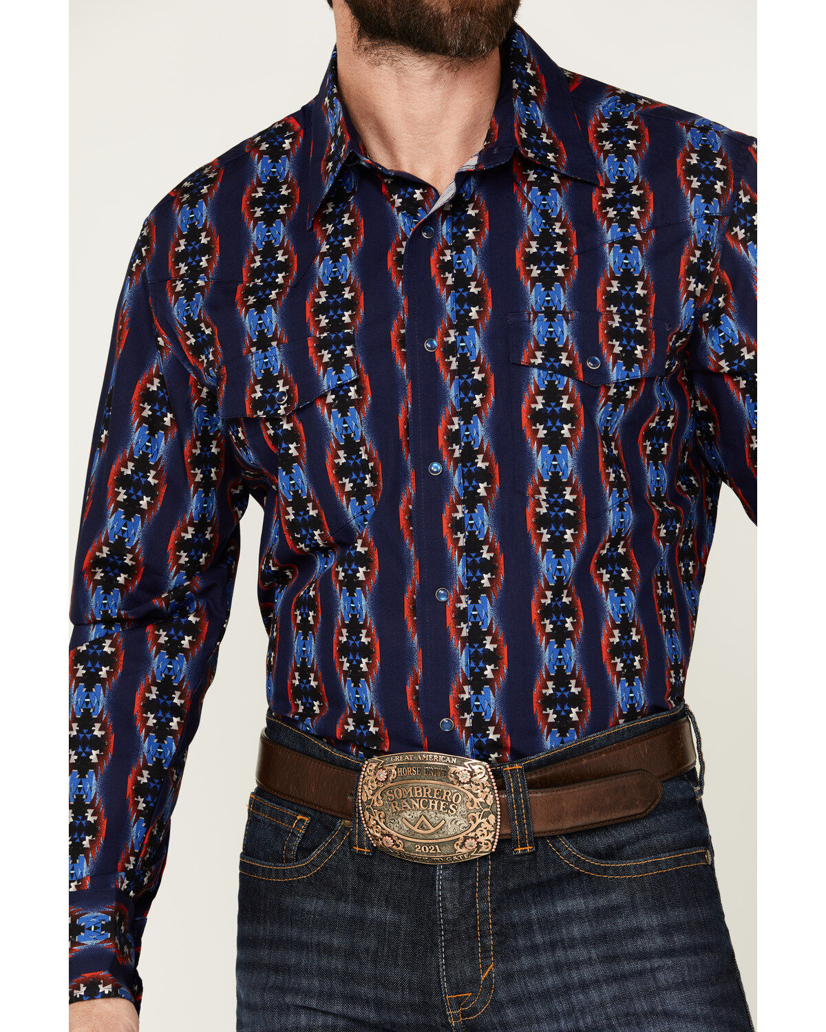 Wrangler Men's Southwestern Print Long Sleeve Snap Western Shirt