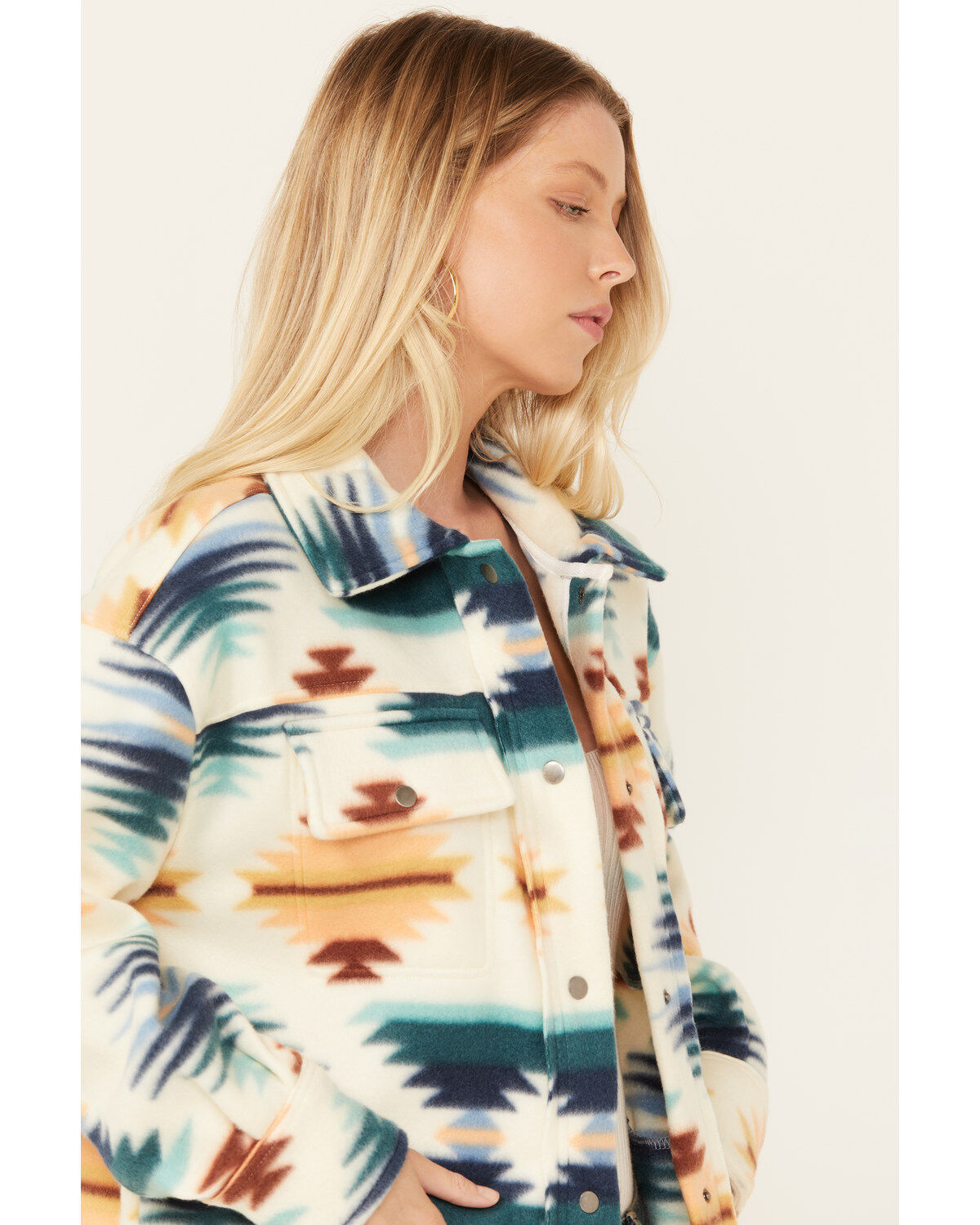Fornia Women's Southwestern Print Polar Fleece Shacket