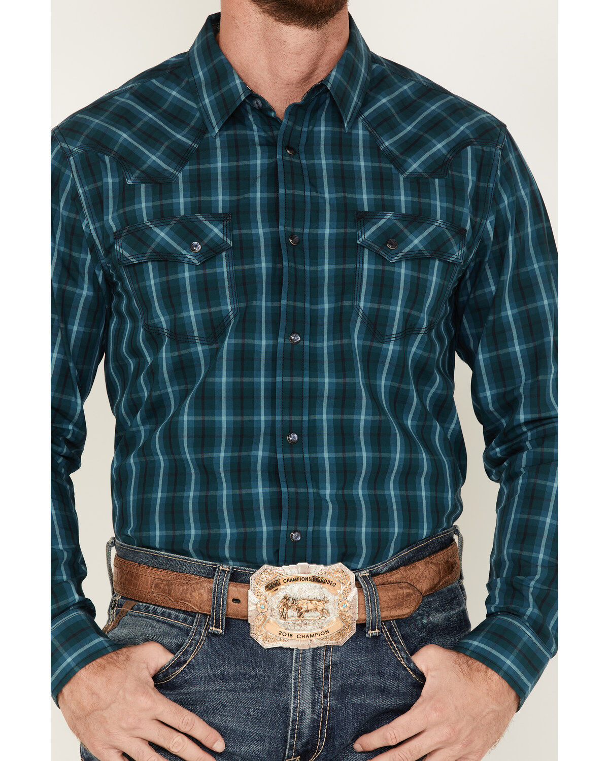 Moonshine Spirit Men's Bayou Plaid Print Long Sleeve Western Snap Shirt