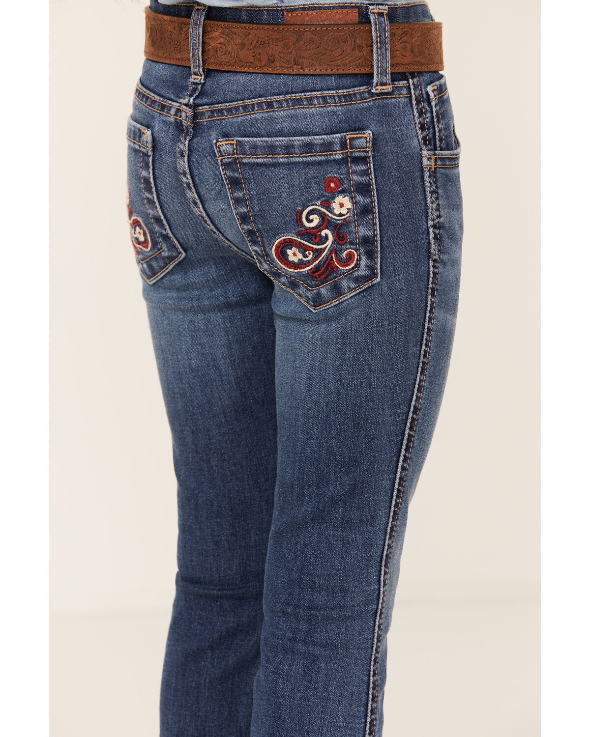 Shyanne Little Girls' Maren Medium Wash Embroidered Pocket Bootcut Comfort Stretch Denim Jeans
