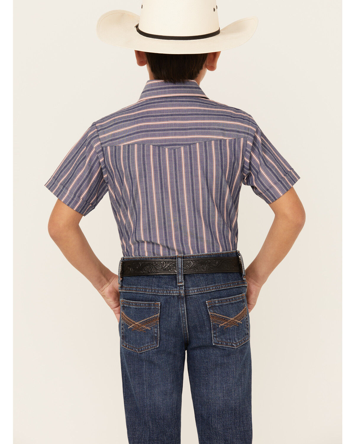 Ely Walker Boys' Dobby Striped Short Sleeve Pearl Snap Western Shirt