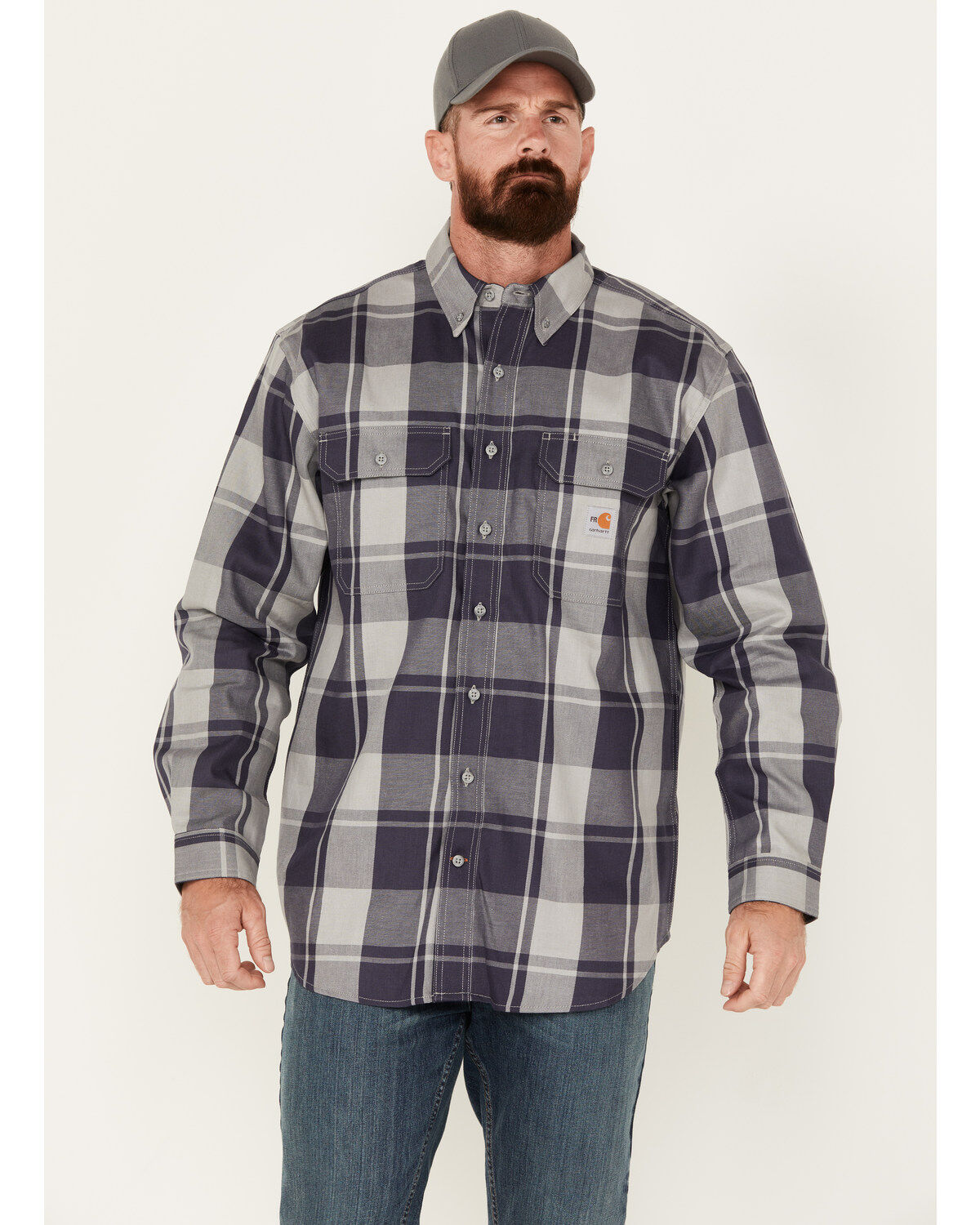 Carhartt Men's FR Force Rugged FleX™ Plaid Print Long Sleeve Button-Down Western Work Shirt