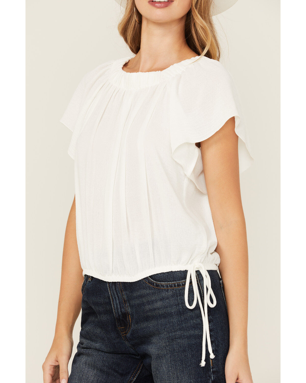 Wild Moss Women's Flutter Sleeve Peasant Top