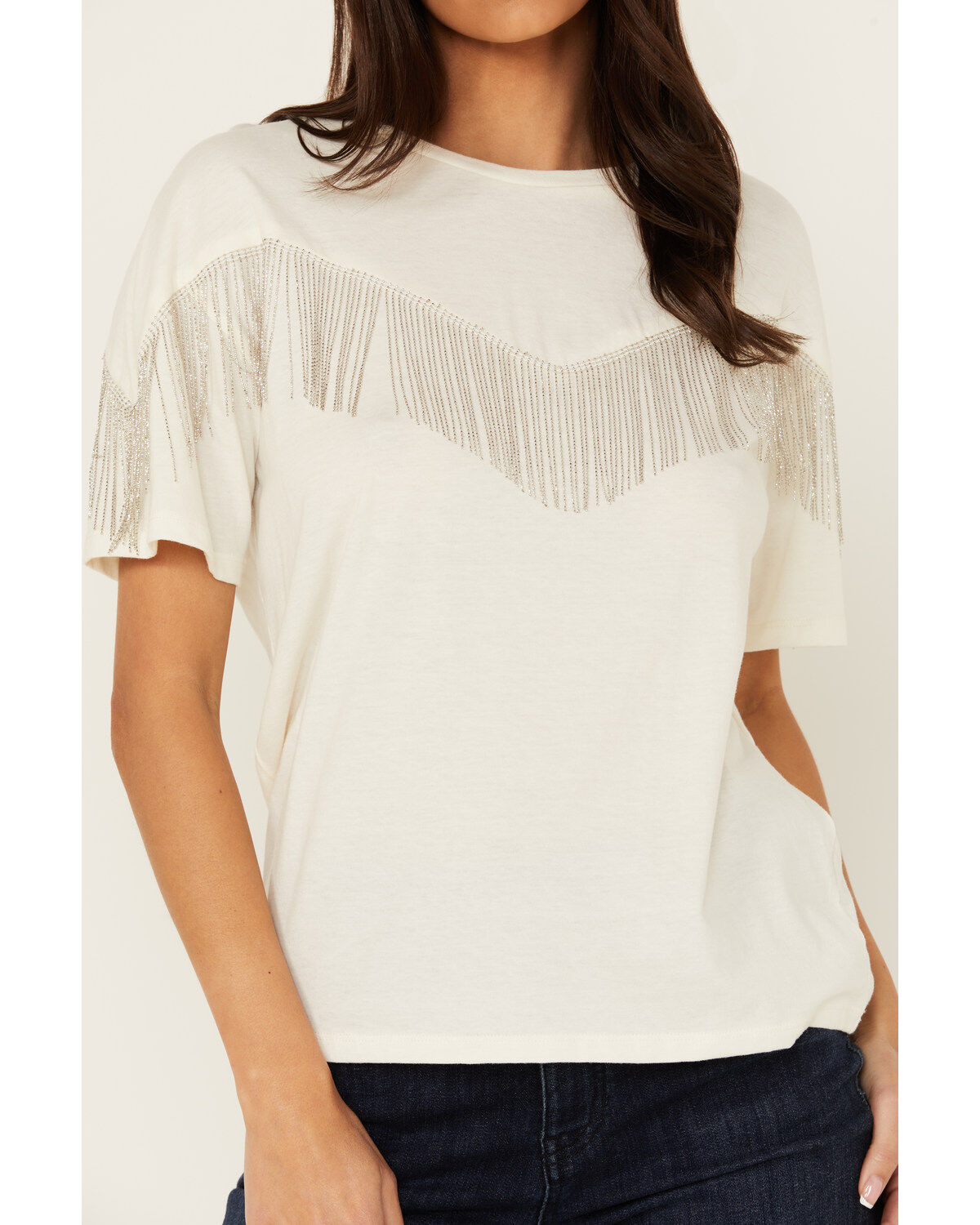 Rock & Roll Denim Women's Chain Fringe Short Sleeve Tee