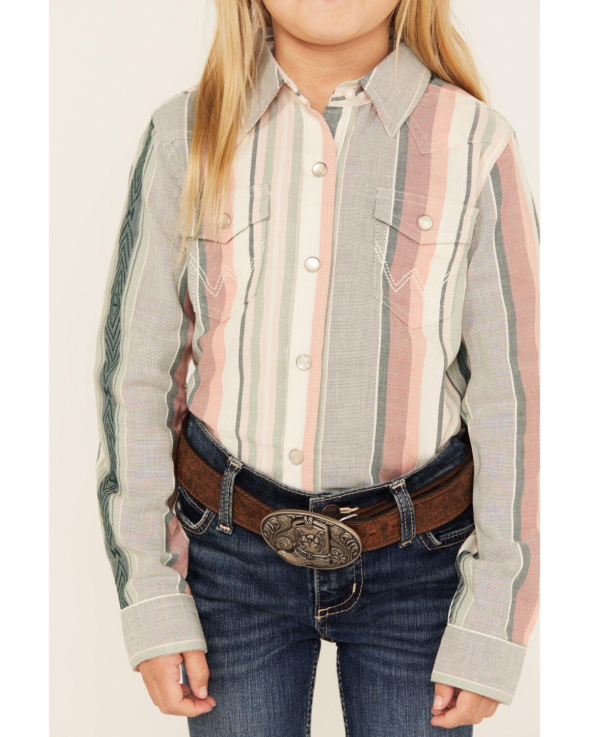 Wrangler Girl's Serape Striped Print Long Sleeve Pearl Snap Western Shirt