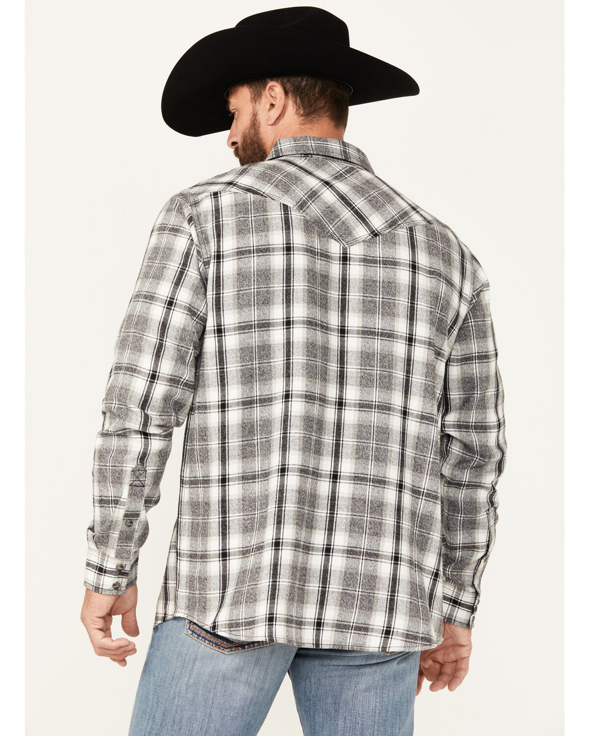 Moonshine Spirt Men's Gray Cloud Plaid Print Long Sleeve Snap Western Shirt