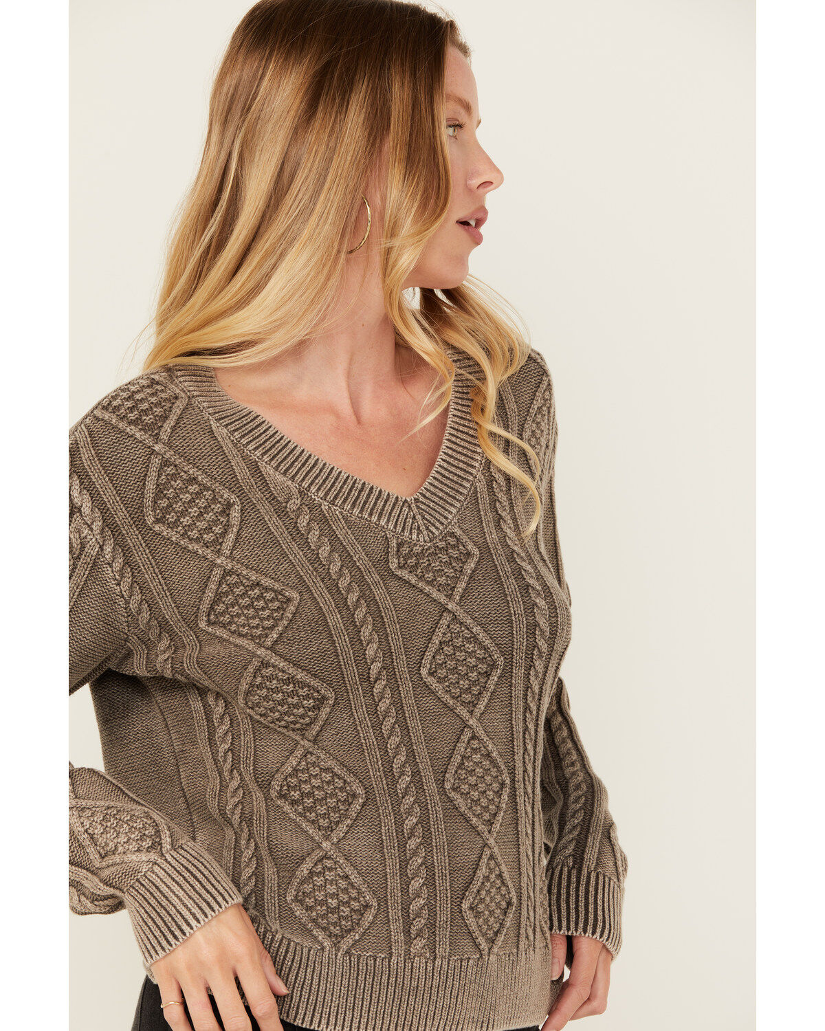 Cleo + Wolf Women's Clark Acid Wash Cable Knit Sweater