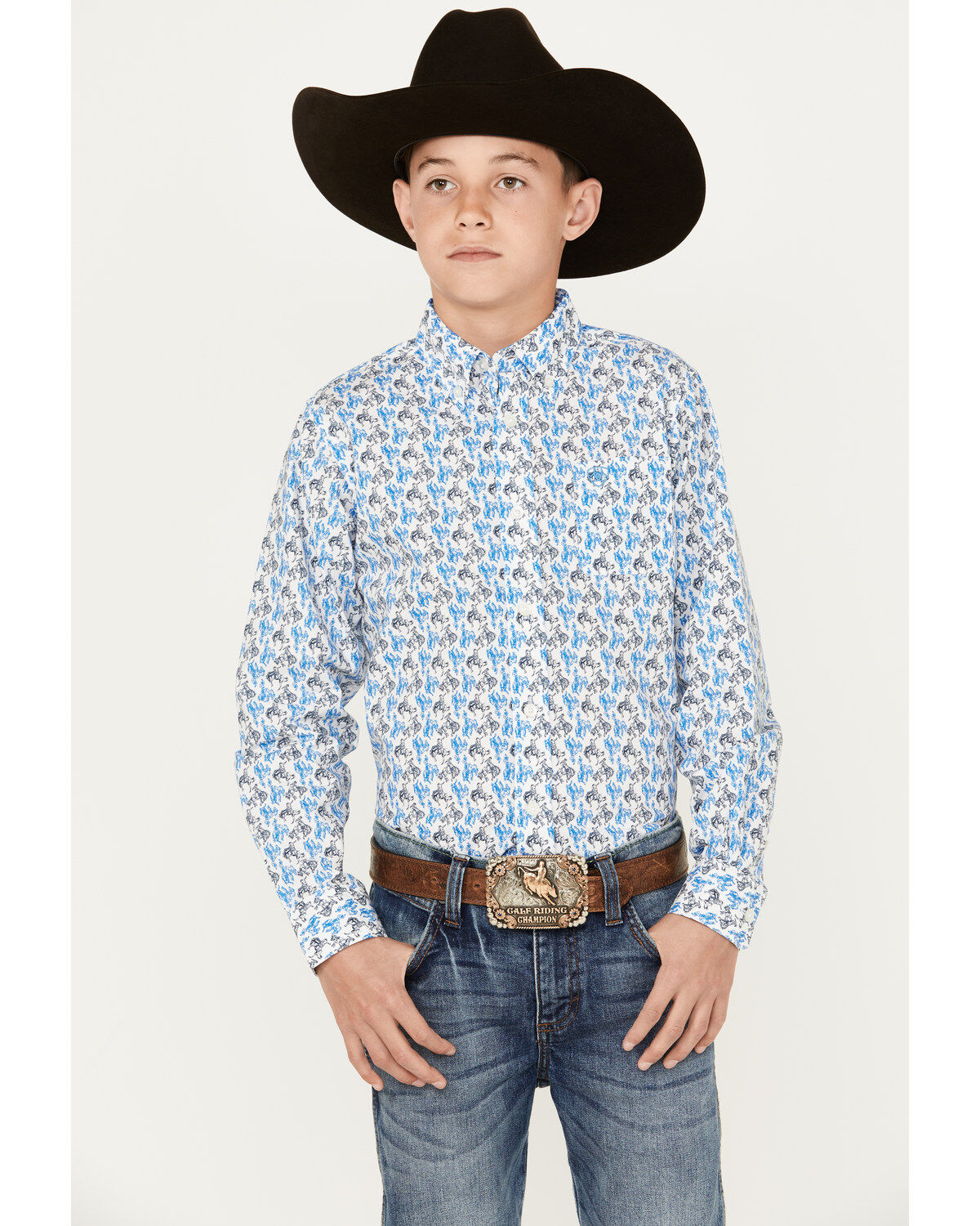 Ariat Boys' Pro Series Bronco Print Long Sleeve Button-Down Western Shirt