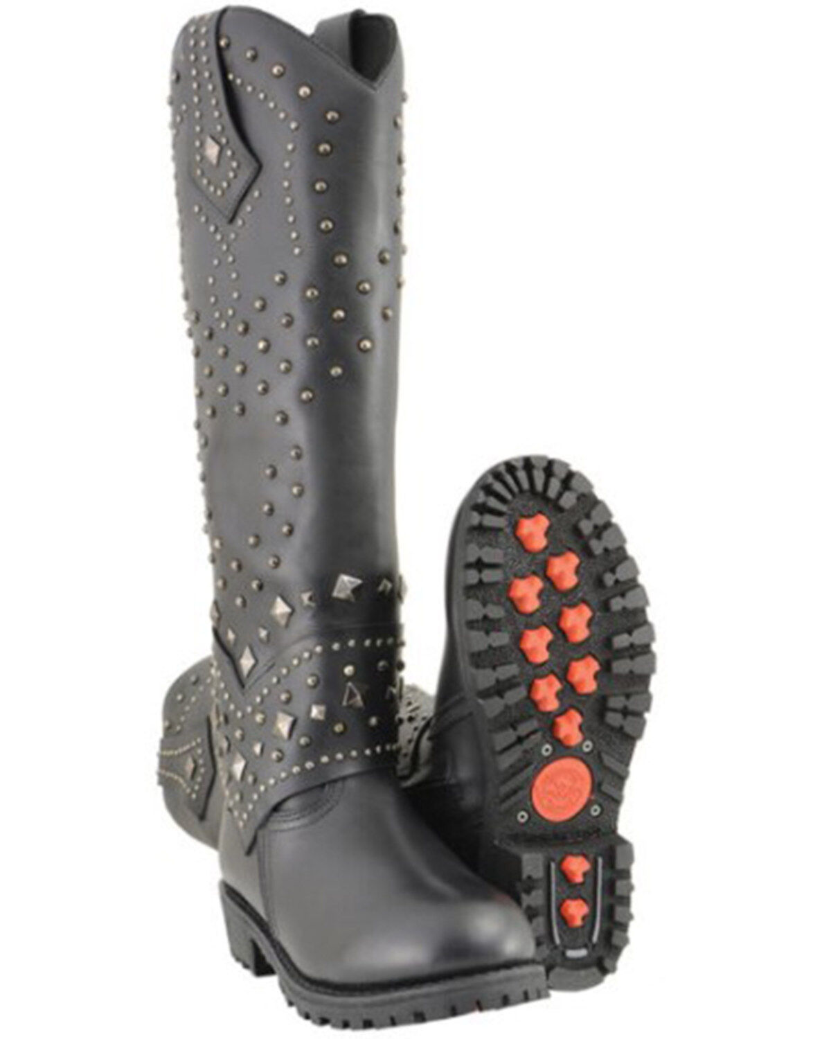 Milwaukee Leather Women's Extra Tall Studded & Riveted Pull On Boots - Round Toe