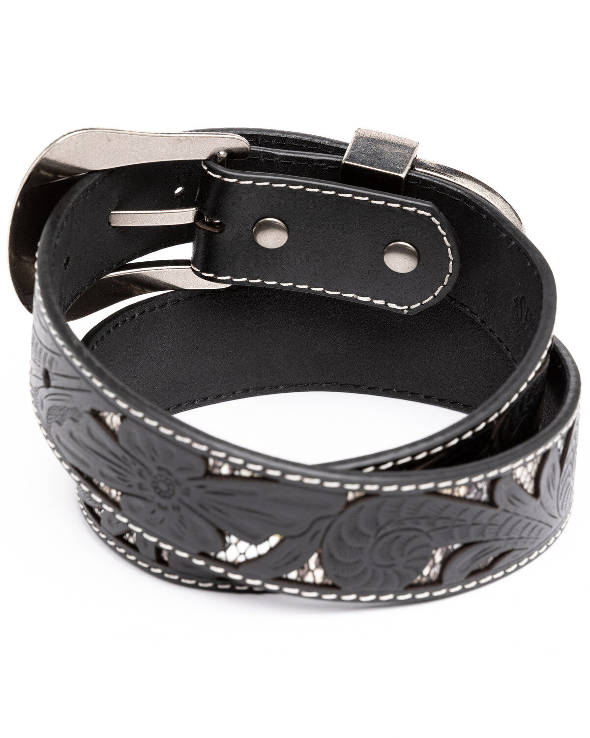Shyanne Women's Tooled Floral Cut Out Underlay Western Belt
