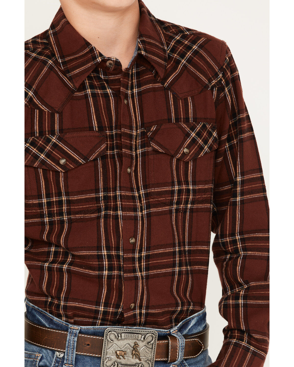 Cody James Boys' Plaid Print Long Sleeve Snap Flannel Shirt