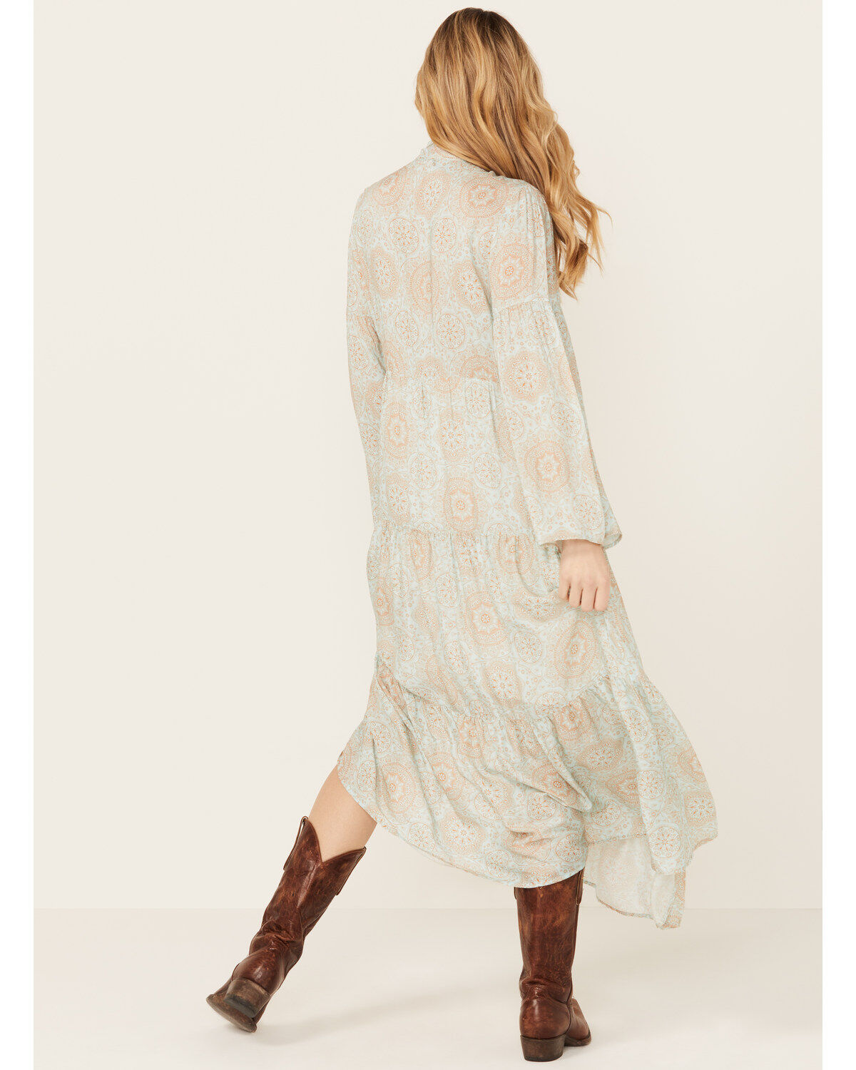 Stetson Women's Geo Print Long Sleeve Midi Dress