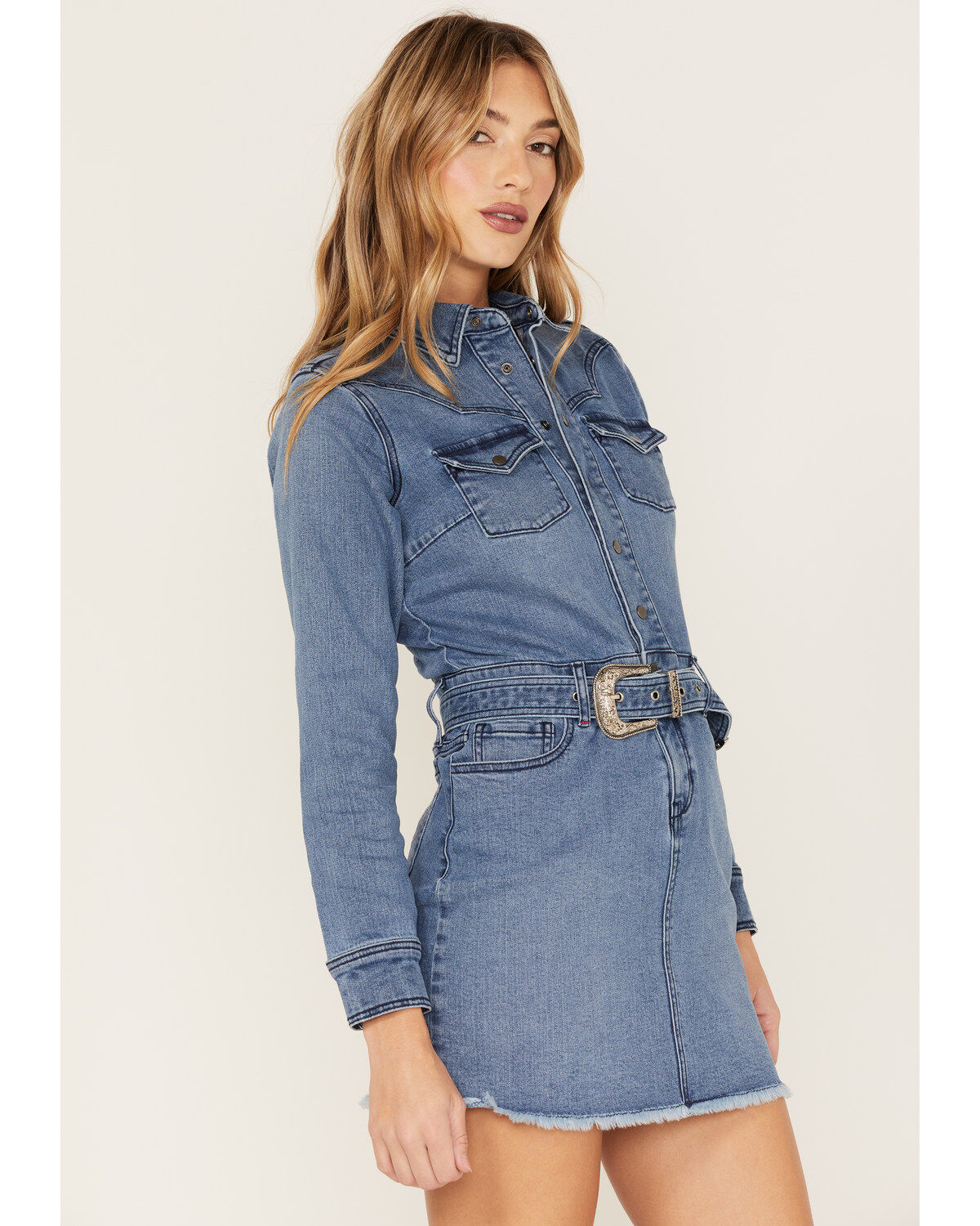 Idyllwind Women's Delaney Medium Wash Belted Western Denim Mini Dress