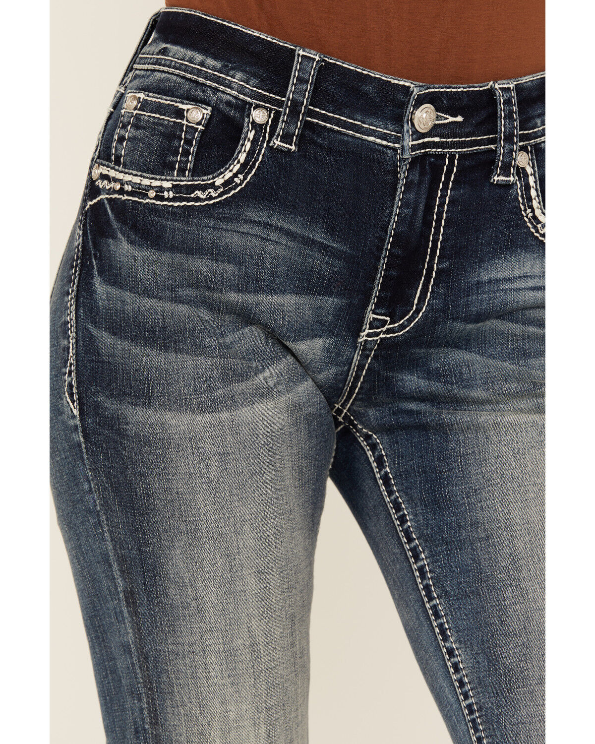 Grace In LA Women's Medium Wash Wing Embroidered Mid Rise Bootcut Stretch Denim Jeans