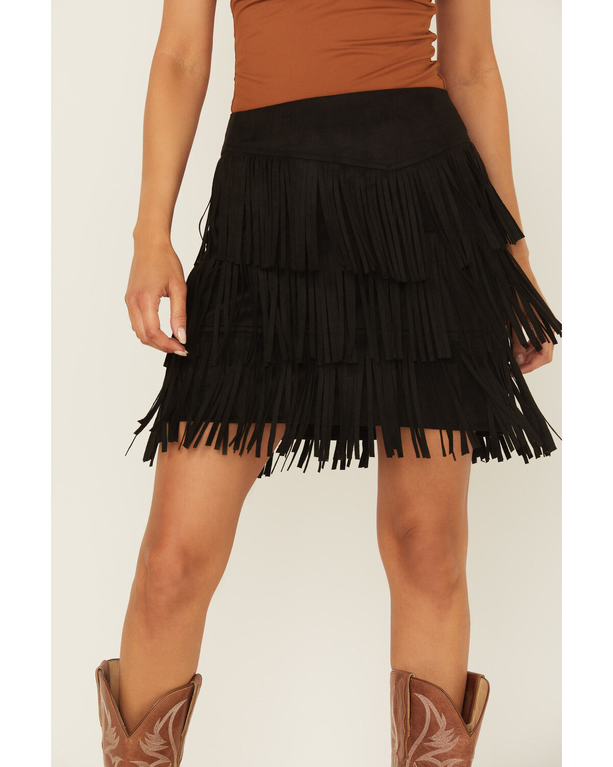 Fornia Women's Faux Suede Fringe Mini Skirt