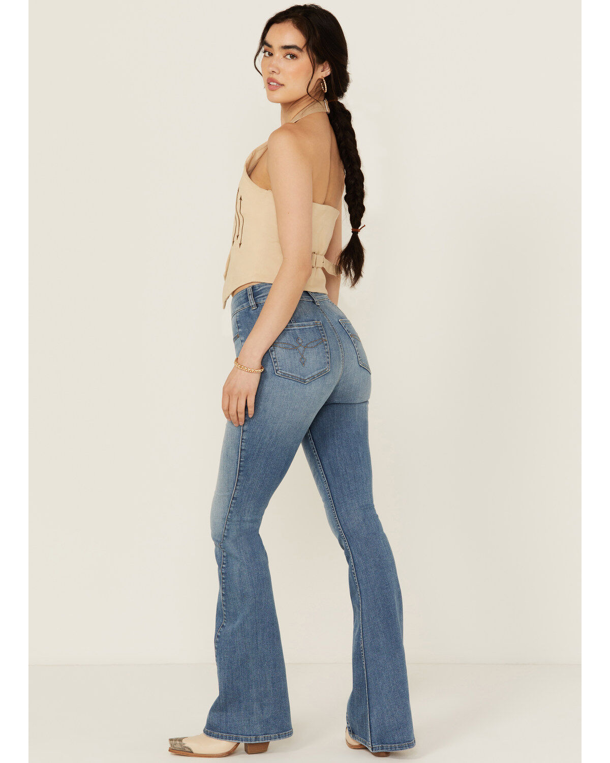 Shyanne Women's Cimarron Light Wash High Rise Flare Stretch Denim Jeans