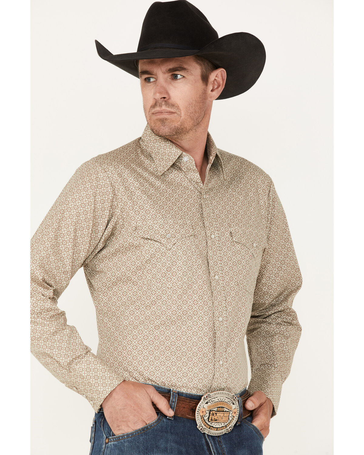 Ely Walker Men's Geo Print Long Sleeve Pearl Snap Western Shirt