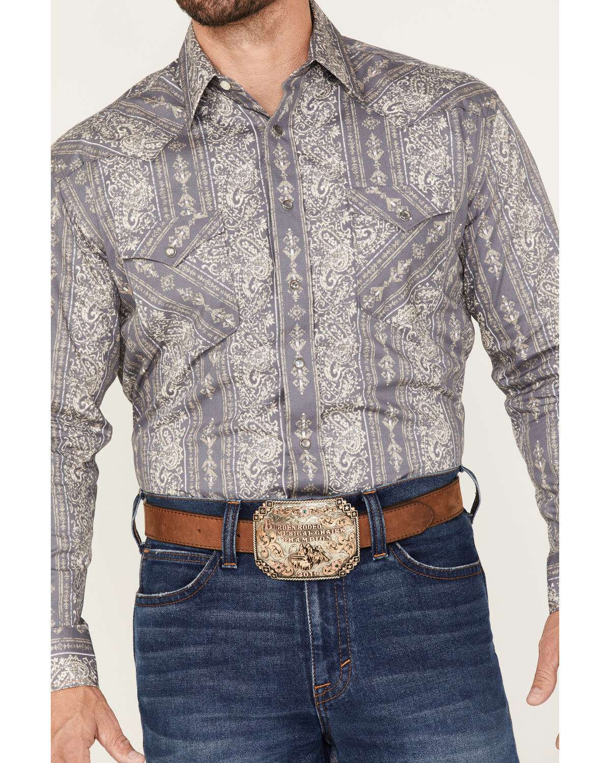 Rough Stock by Panhandle Men's Paisley Striped Long Sleeve Snap Western Shirt