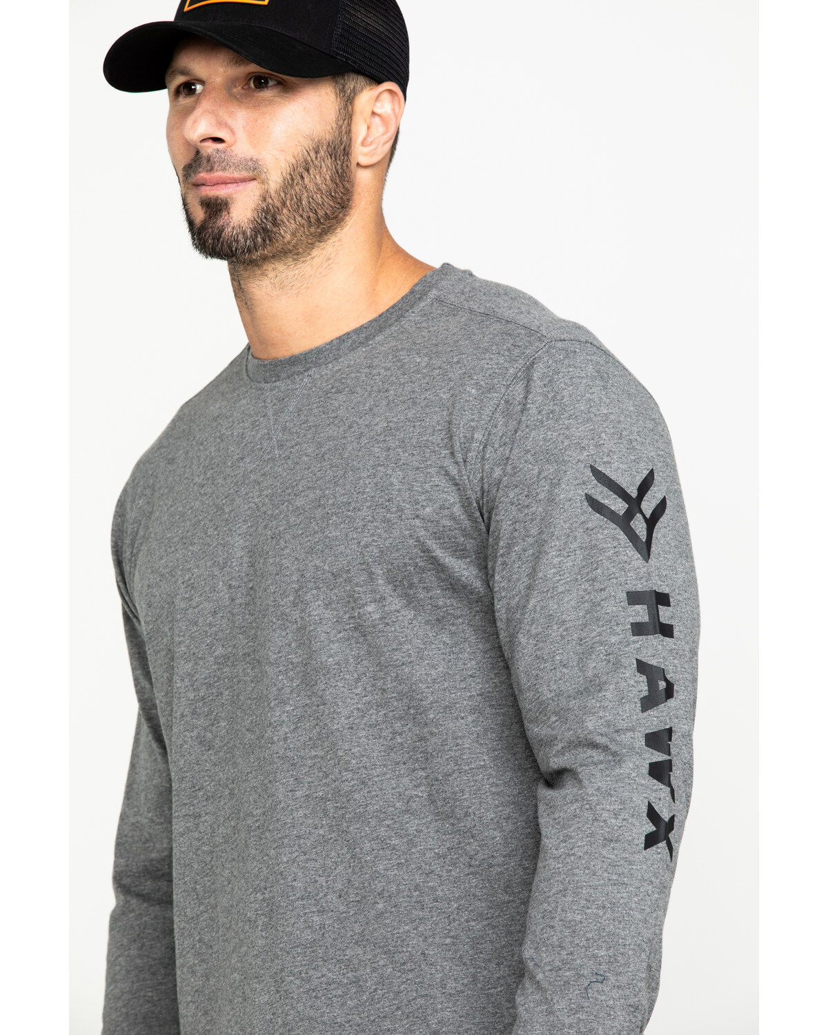 Hawx Men's Gray Logo Sleeve Long Sleeve Work T-Shirt - Tall