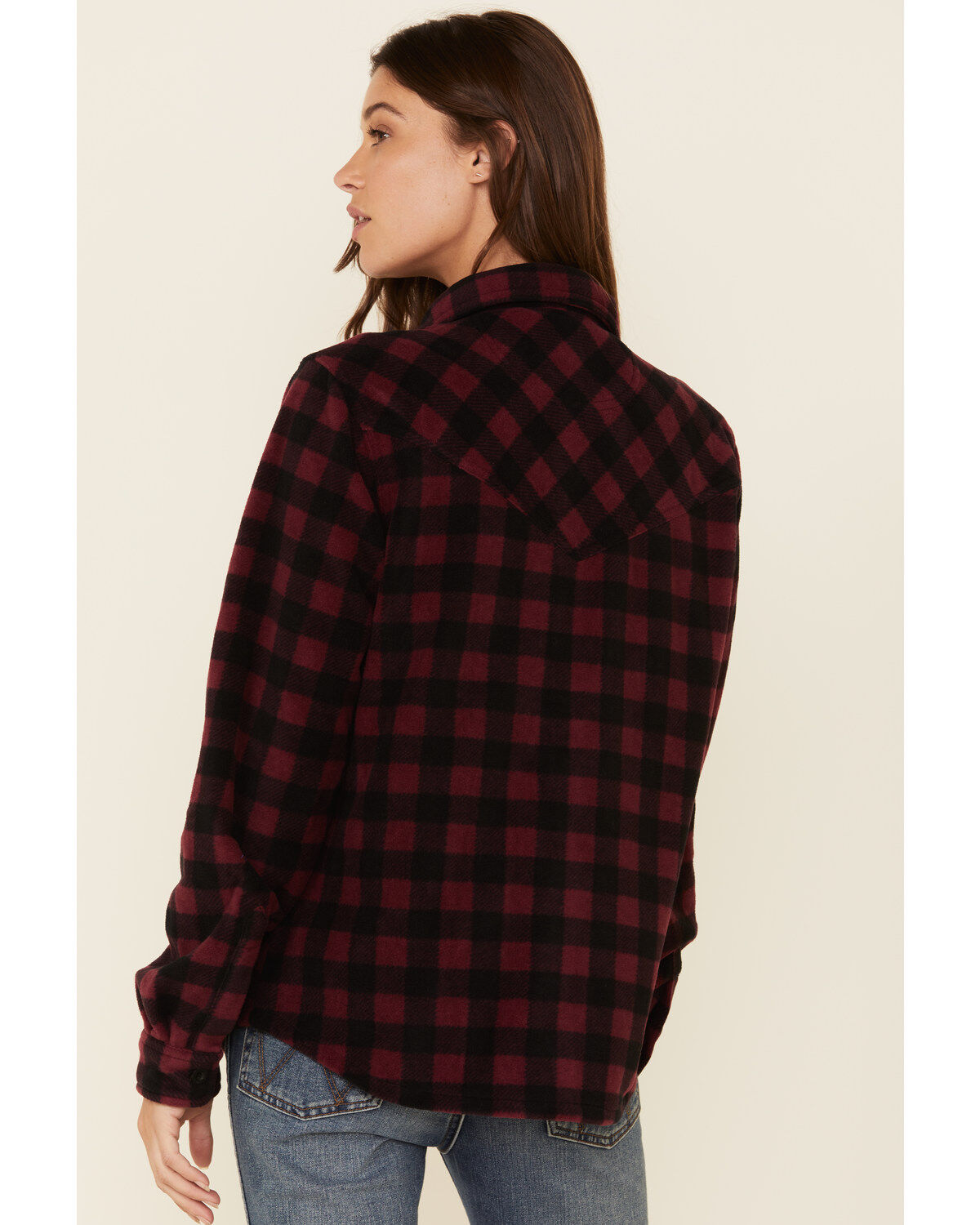 Outback Trading Co Women's Plaid Print Long Sleeve Fleece Shacket