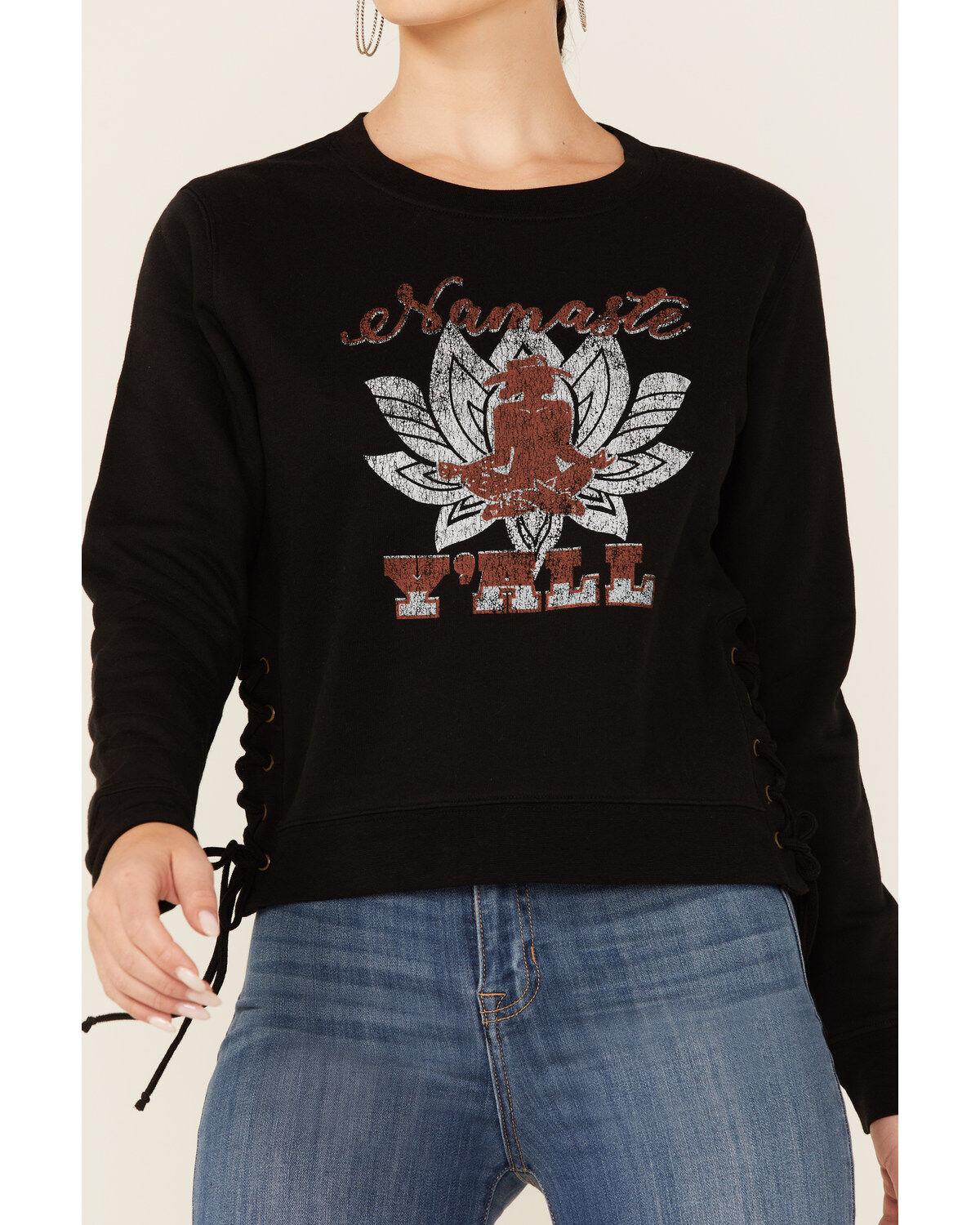 Shyanne Women's Namaste Yall Side Lacing Long Sleeve Graphic Sweatshirt