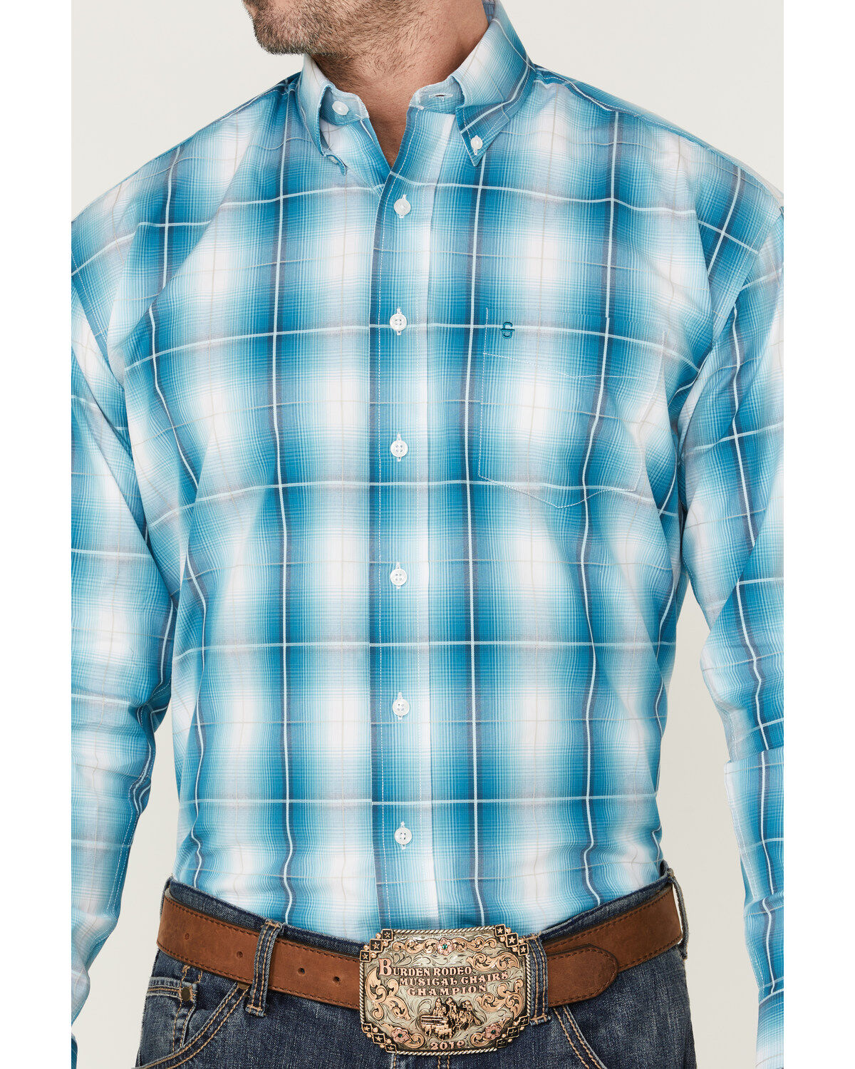 Stetson Men's Large Ombre Plaid Print Long Sleeve Button Down Western Shirt